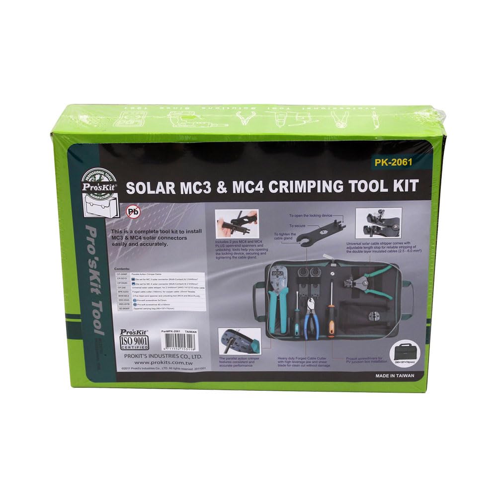 Pro'sKit PK-2061 Solar MC3 & MC4 Crimping Tool Kit - Professional Solar Panel Connector Crimper for DIY Installation and Repair - Perfect for Home Solar Systems, RV & Off-Grid Power Projects