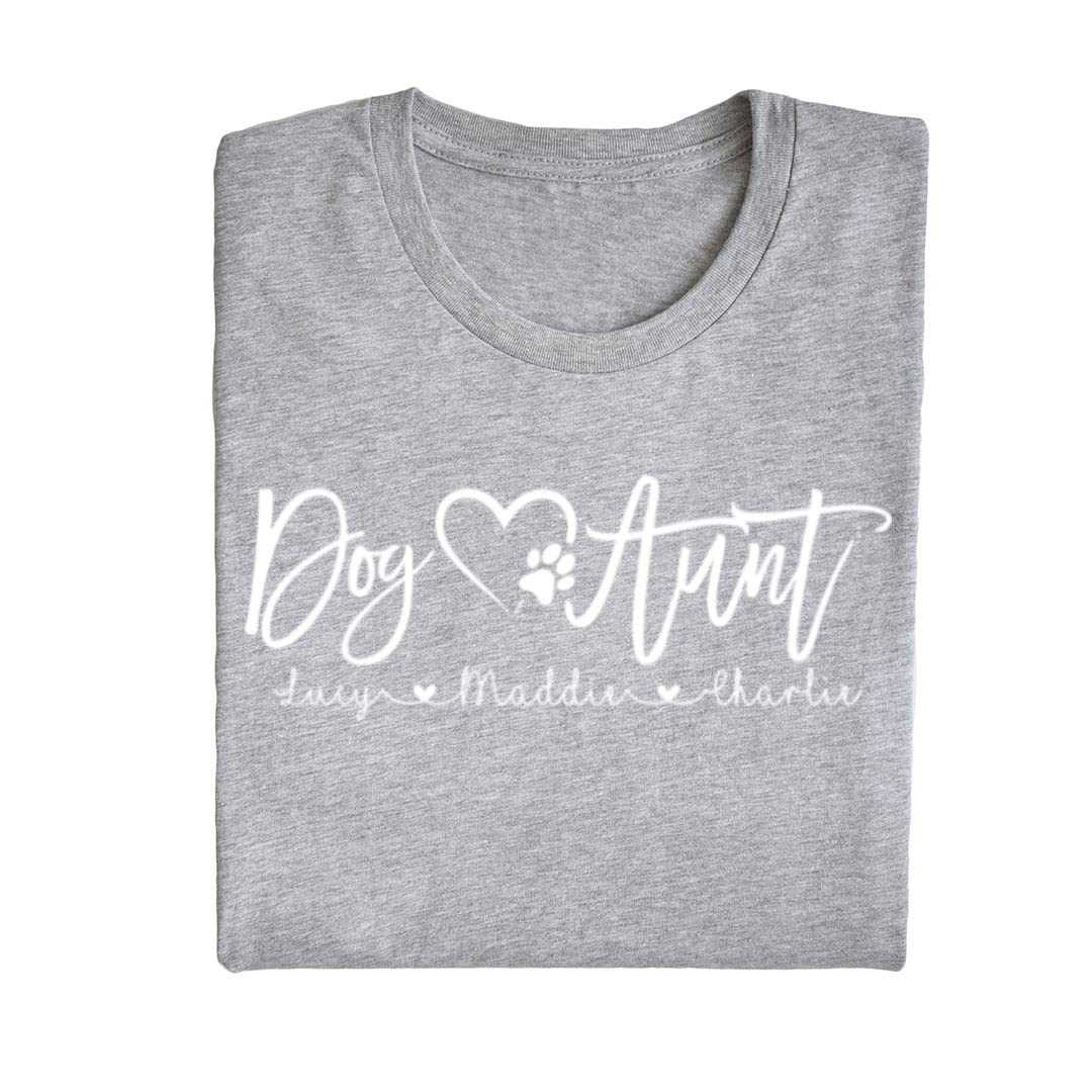 Custom Dog Aunt T-Shirts with Personalized Dog Names - Cute Gifts for Dog Lovers (Athletic Heather) - Perfect for Dog Parks, Walks & Pet Lover Events