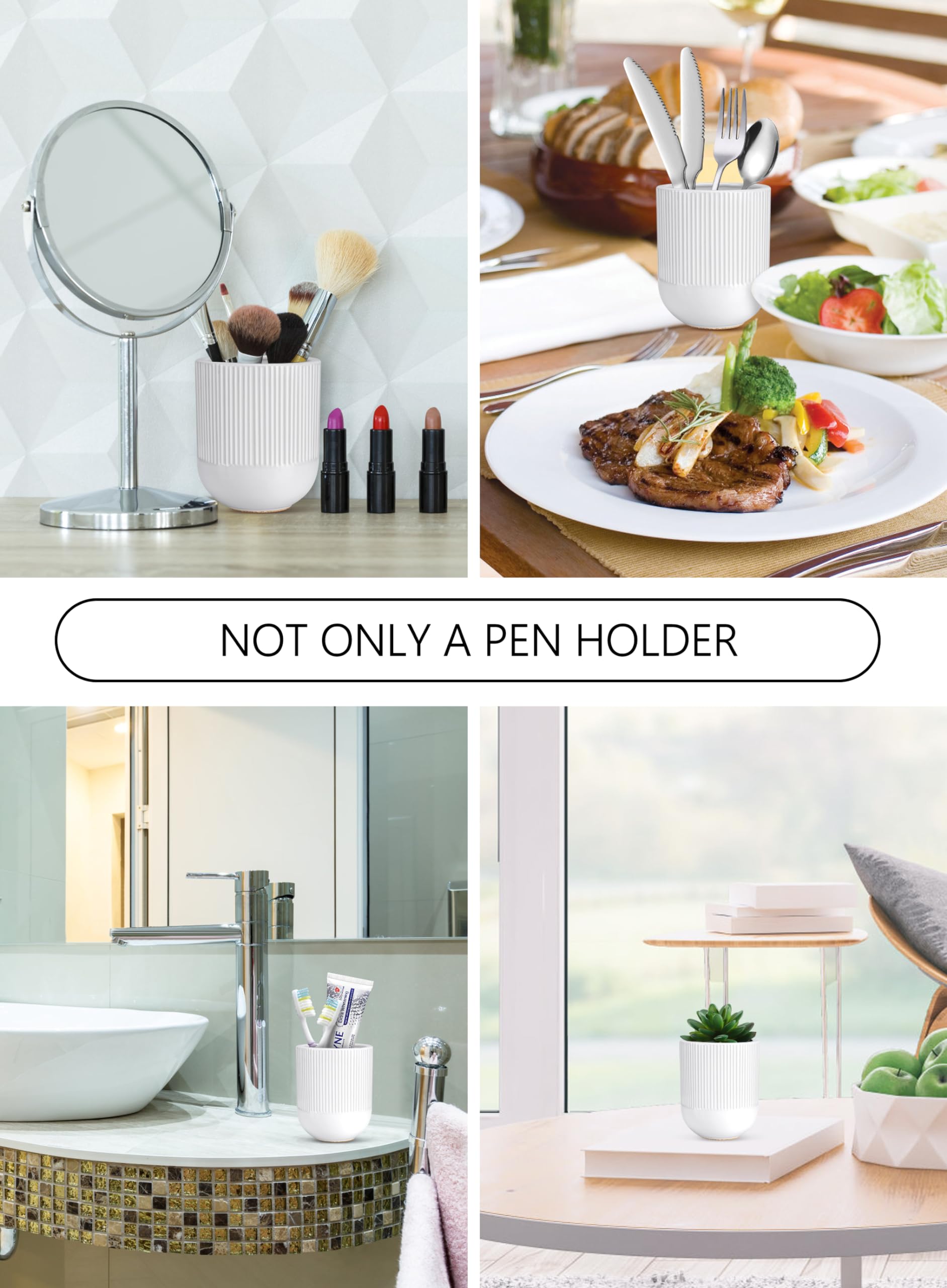 Aesthetic Ceramic Pen Holder for Desk - Modern Pencil Cup Organizer | Cute Office Desk Accessories & Decor for Women, Students, Work & Home Use