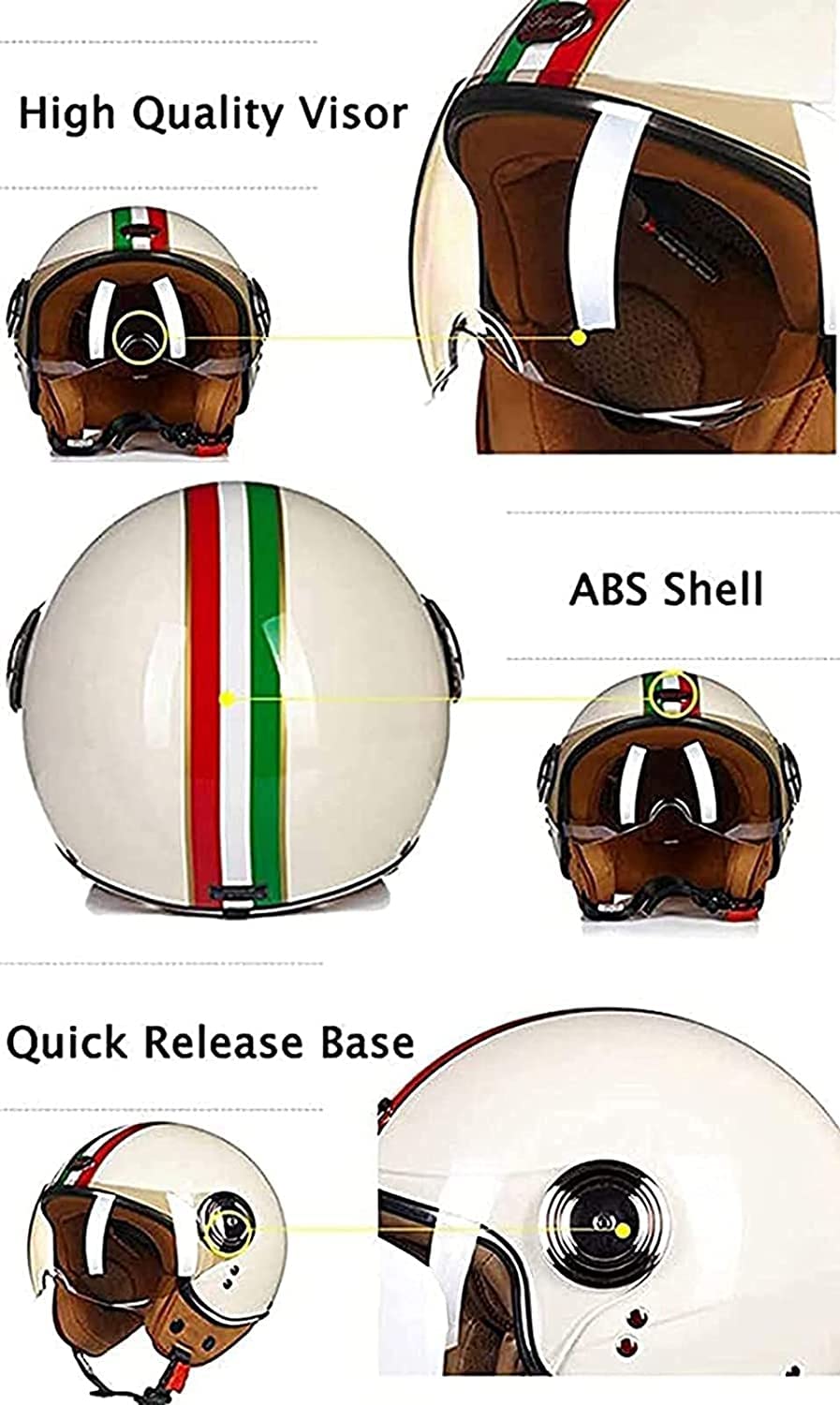 ECE DOT Approved Open Face 3/4 Motorcycle Helmet with Visor & Quick Release Buckle - Lightweight Half Helmet for Chopper, Cruiser & Outdoor Riding - Perfect for Urban Commuting & Highway Travel