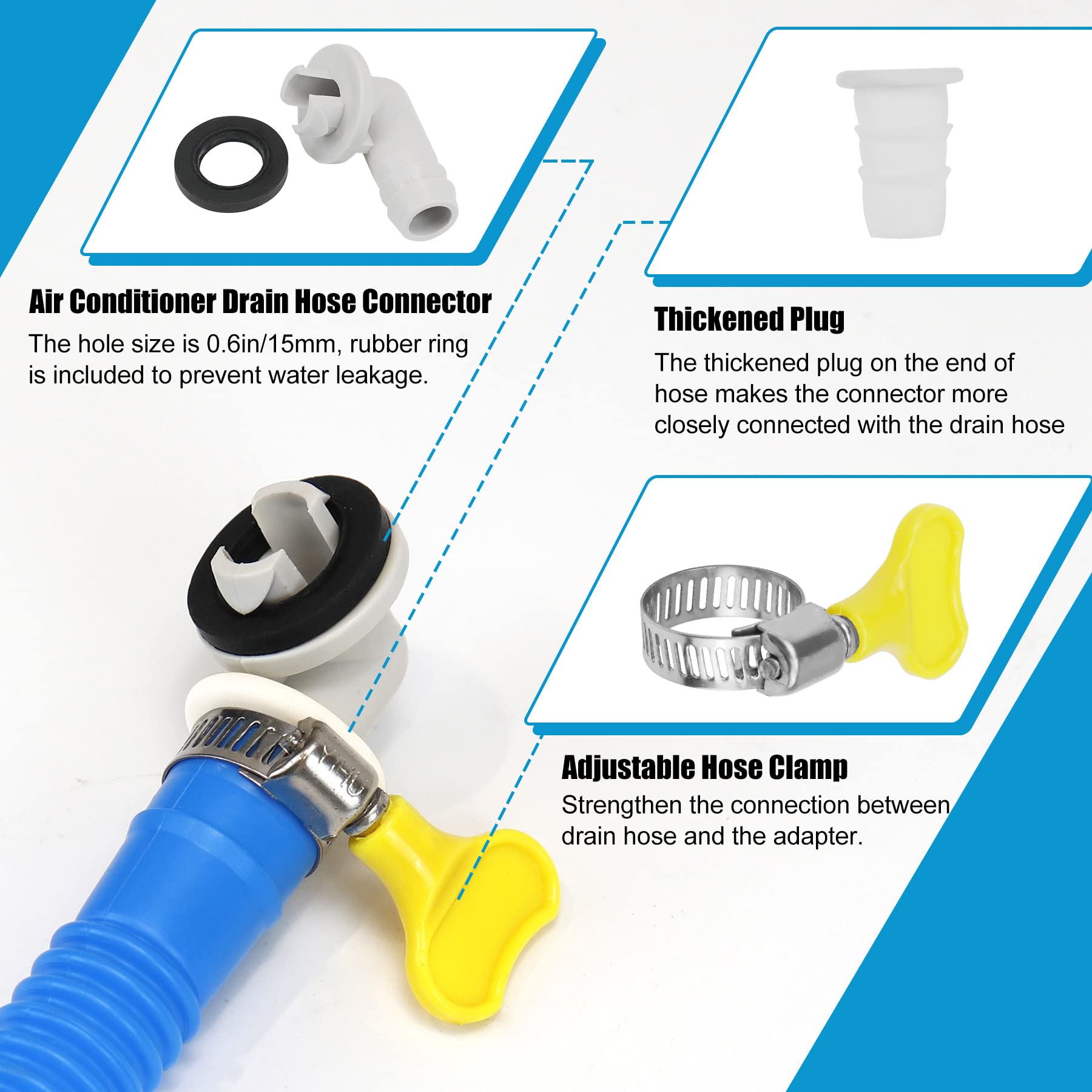 3/5'' Air Conditioner Drain Hose Connector Elbow Fitting with 5.2ft AC Water Drain Hose Kit - Replacement Parts for Mini Split & Window AC Units - Easy Installation for Efficient Water Drainage - Perfect for Home, Office, RV Cooling Systems & HVAC Maintenance - Ideal for Hot Weather, Summer Cooling & AC Repair (Use for Window AC, Mini Split Units, Mobile Homes & RV Air Conditioners)