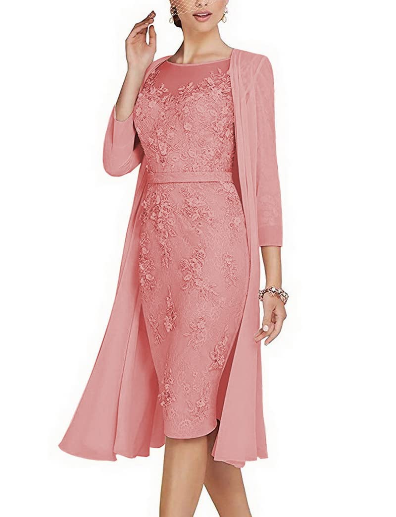 Elegant Plus Size Coral Lace Wedding Guest Dress with Jacket - Knee-Length Formal Gown for Mother of the Bride - US Size 16 - Perfect for Weddings, Parties & Special Occasions
