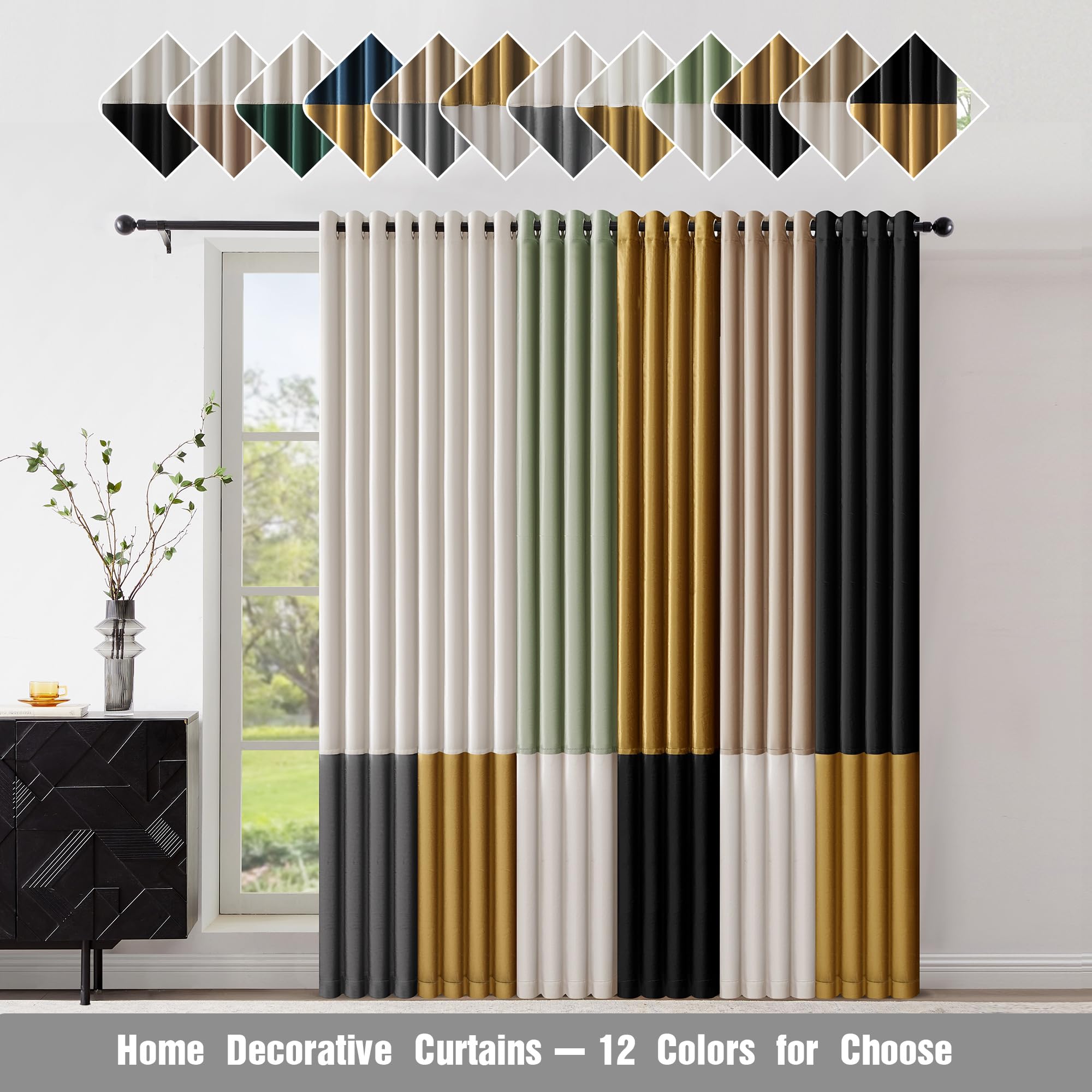 BULBUL Black Gold 100% Blackout Velvet Curtains - 84 Inch Thermal Insulated Drapes with Grommet Top, Set of 2 Panels for Living Room & Bedroom - Perfect for Home Theater, Nursery & Light-Sensitive Sleepers