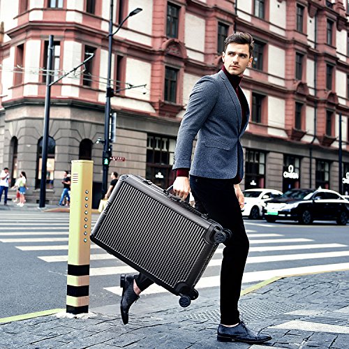 Durable 24 Inch Black Aluminum Frame PC Hardshell Spinner Suitcase with TSA Lock | Lightweight Luggage for Travel, Business Trips & Vacations