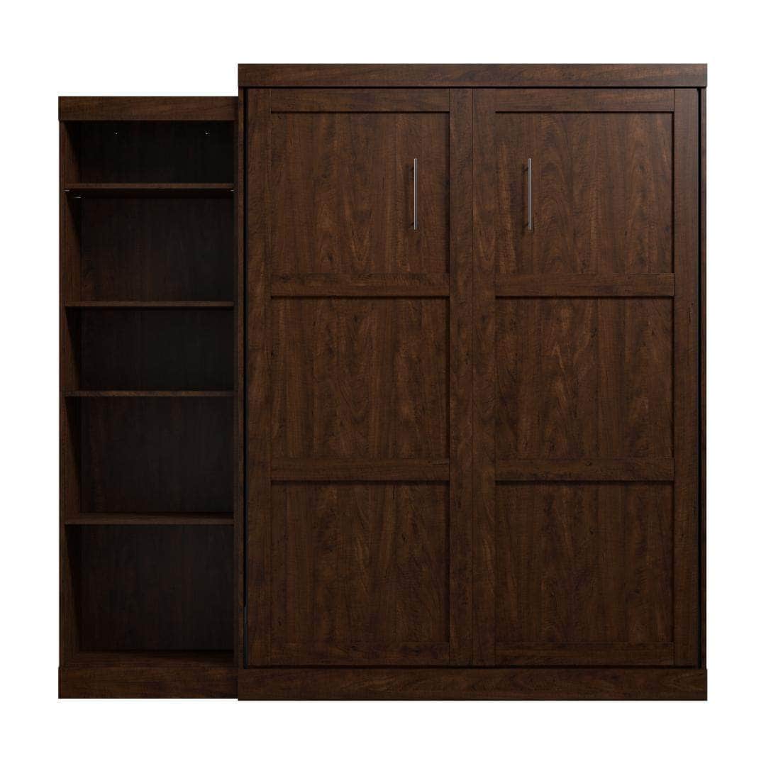 Pur 90 Queen Size Murphy Wall Bed with Storage Unit in Chocolate - Space Saving Fold Down Bed for Small Apartments & Guest Rooms