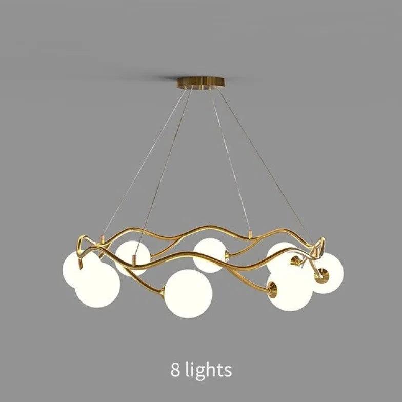 Modern Wave Shaped White Glass Ball Chandelier - Elegant Ceiling Light Fixture for Dining Room, Bedroom & Living Room Decor