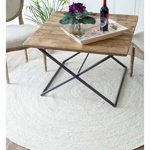 Vipanth Natural White Jute Round Handmade Area Rug - 10 Feet Round Boho Chic Home Decor for Living Room, Bedroom, Kitchen & Hallway | Eco-Friendly Floor Mat for Cozy Interior Design