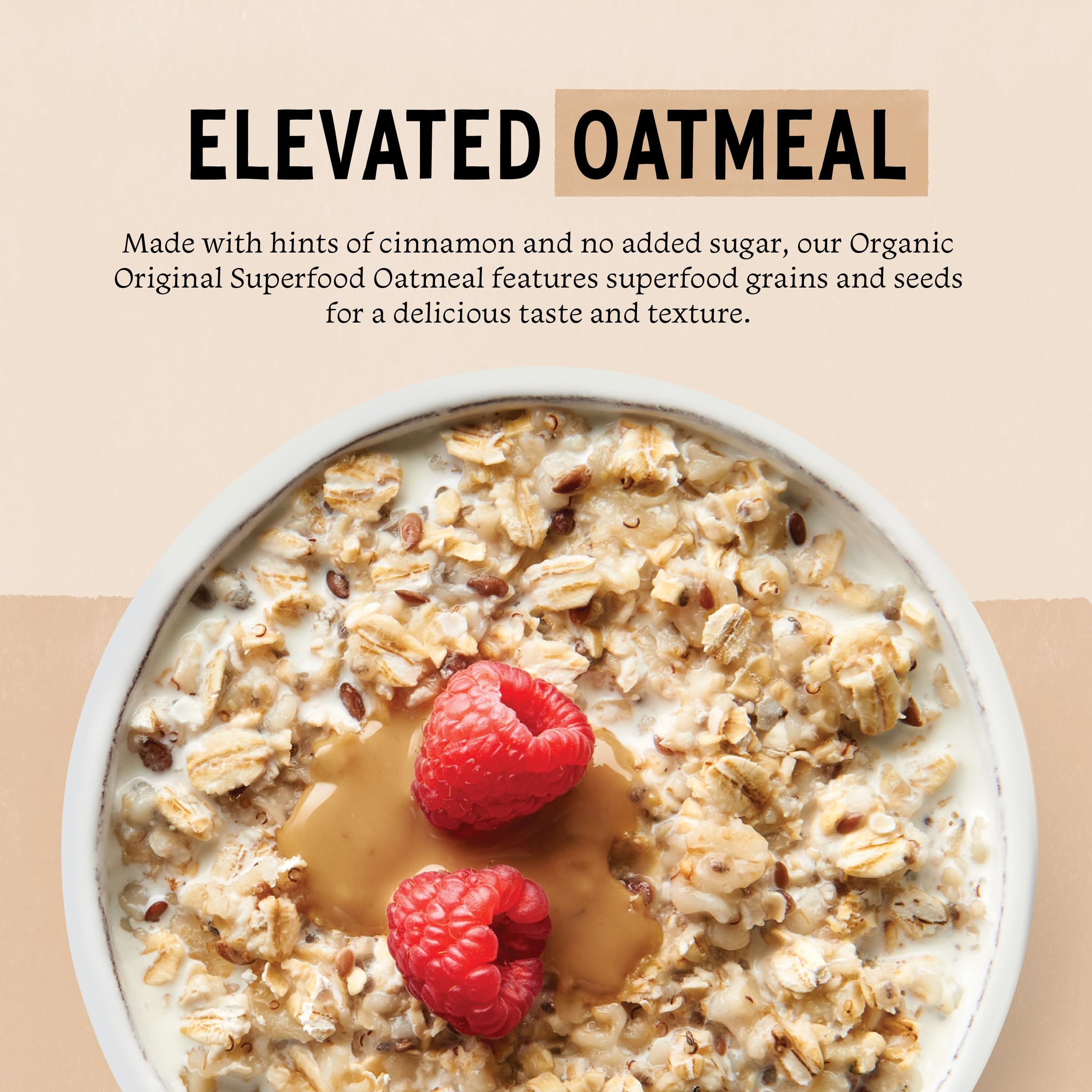 Purely Elizabeth Superfood Oats - Gluten-Free, Non-GMO Verified, Vegan Oatmeal with High Protein & Fiber | Original Flavor - 10oz | Perfect for Breakfast, Smoothie Bowls & Healthy Snacks