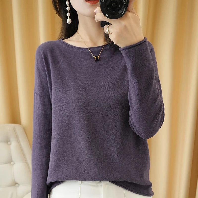 Soft Cotton O-Neck Pullover Knit Sweater for Women - Cozy Winter Wear & Casual Outfits