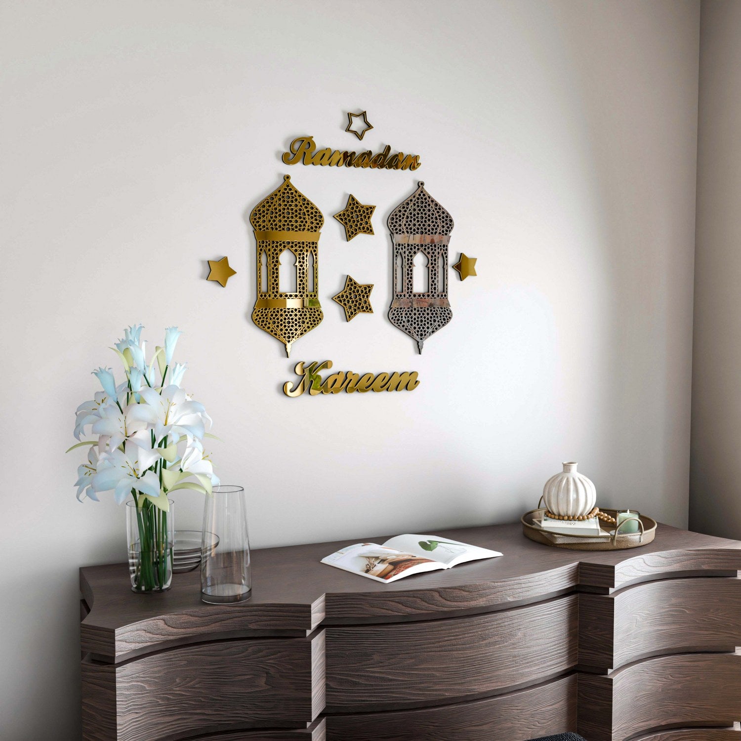 Ramadan Kareem Islamic Gift - Handcrafted Wooden Wall Art Decor for Muslim Home, Mosque & Office - Perfect for Eid Celebration & Islamic Home Decoration