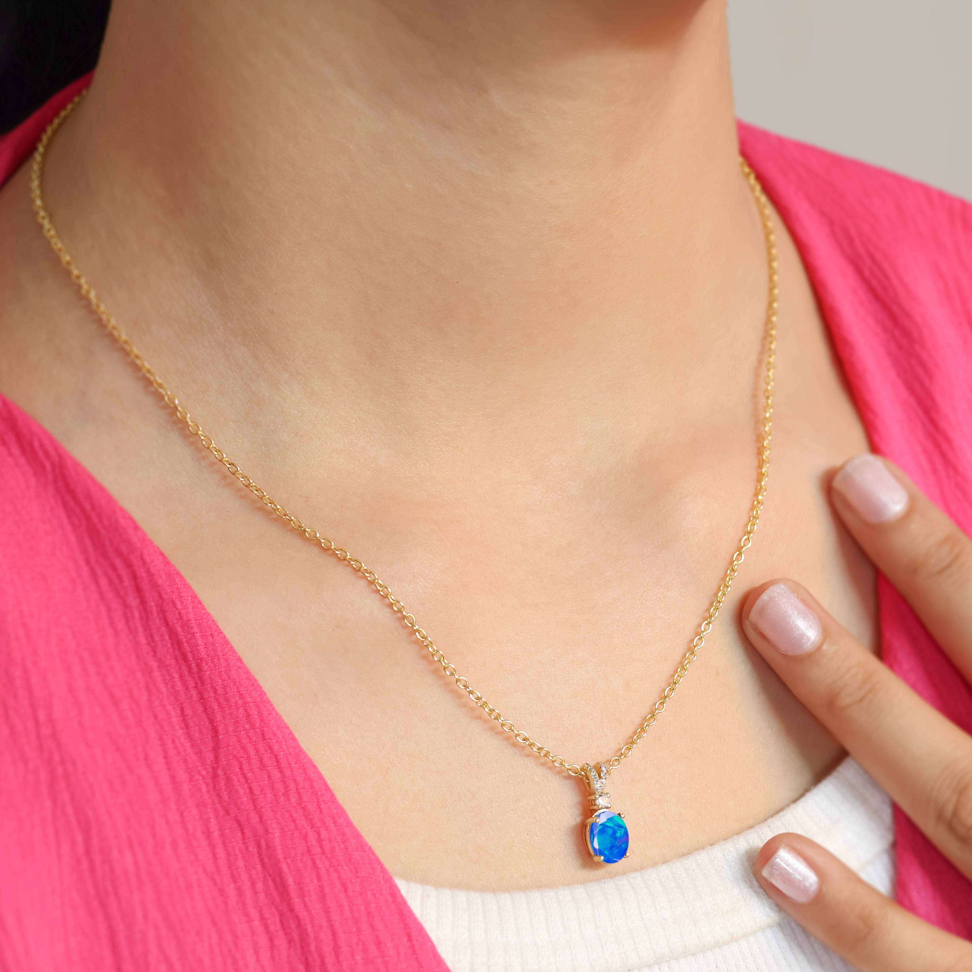 Blue Opal Gemstone Pendant Necklace for Women - Elegant Sterling Silver Jewelry Gift for Birthday, Anniversary & Special Occasions