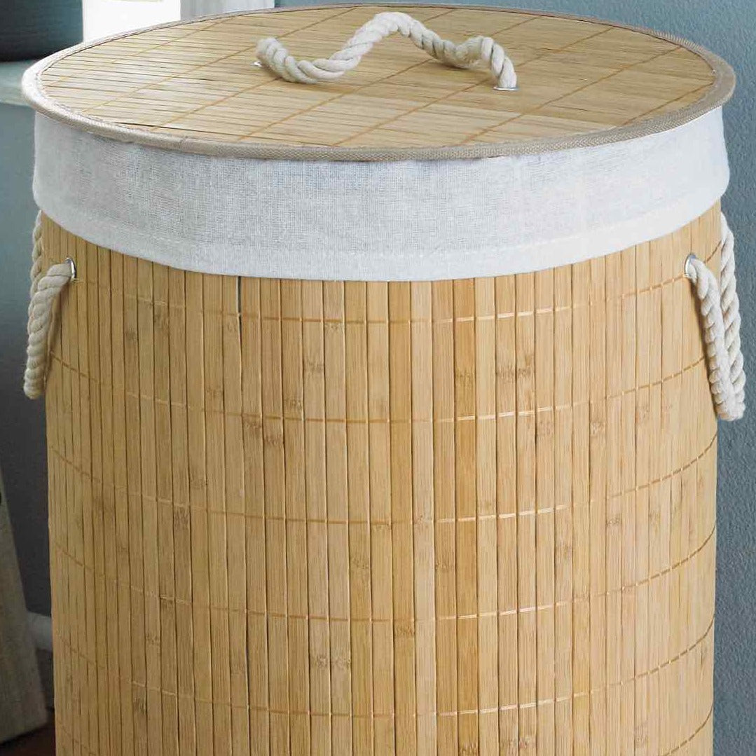 Natural Bamboo Round Laundry Basket - Eco-Friendly Storage Organizer for Bedroom, Bathroom & Laundry Room | Durable & Stylish Clothes Hamper for Home Organization