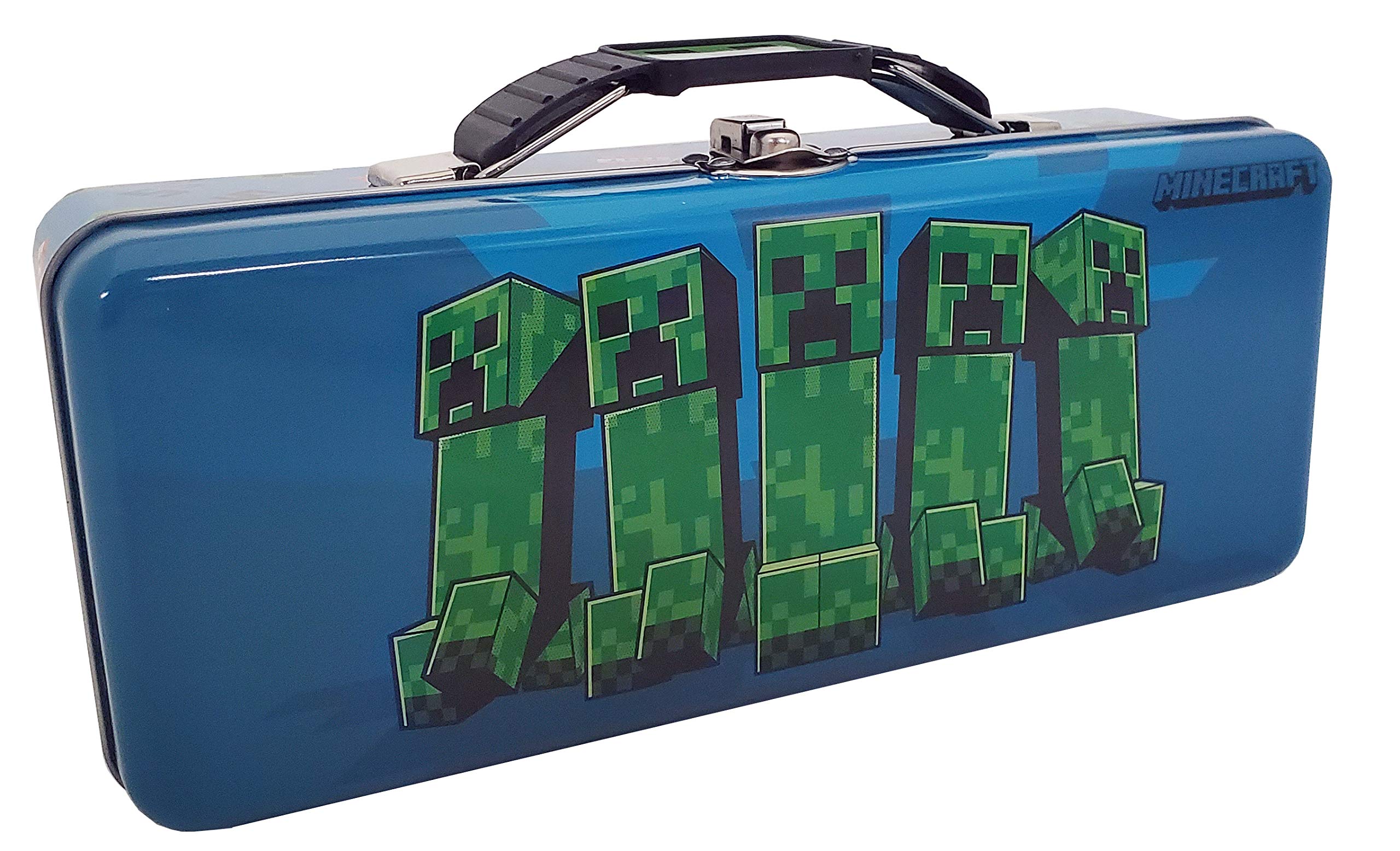 Minecraft Pencil Case and Tote Box Set - The Tin Box Company (639407-12) - Blue Small Storage Organizer for School Supplies, Art Tools & Gamer Accessories - Perfect for Back to School, Travel & Gaming Conventions