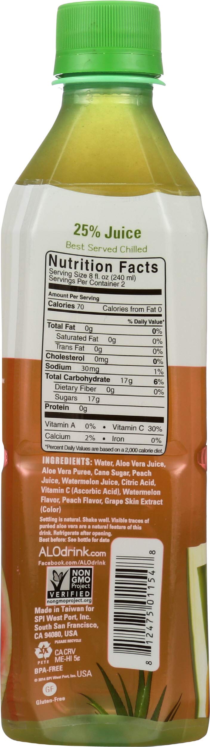 Organic Aloe Vera Juice Drink - Pulp Free, Watermelon & Peach Flavor, 12 Pack | Hydrating & Refreshing Beverage for Summer, Workouts & Healthy Lifestyle