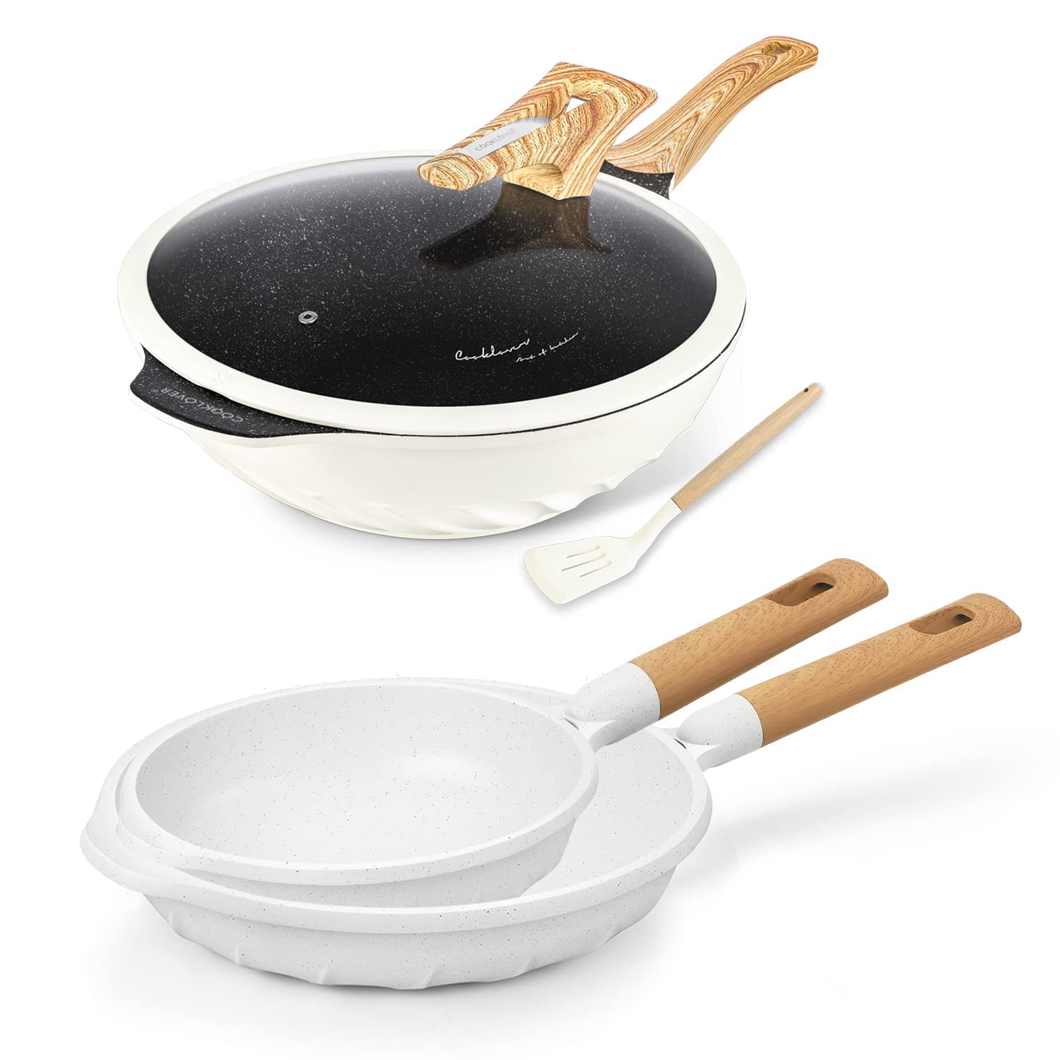 Non-Stick Carbon Steel Wok & Stir Fry Pan Set with Glass Lid - 12.6