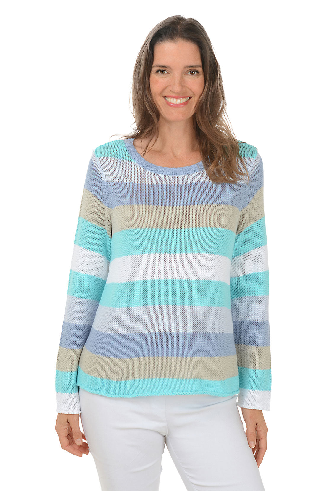 Stylish Seaside Stripe Long Sleeve Sweater for Women - Comfortable Knit Pullover for Beach, Casual Outings & Fall Fashion