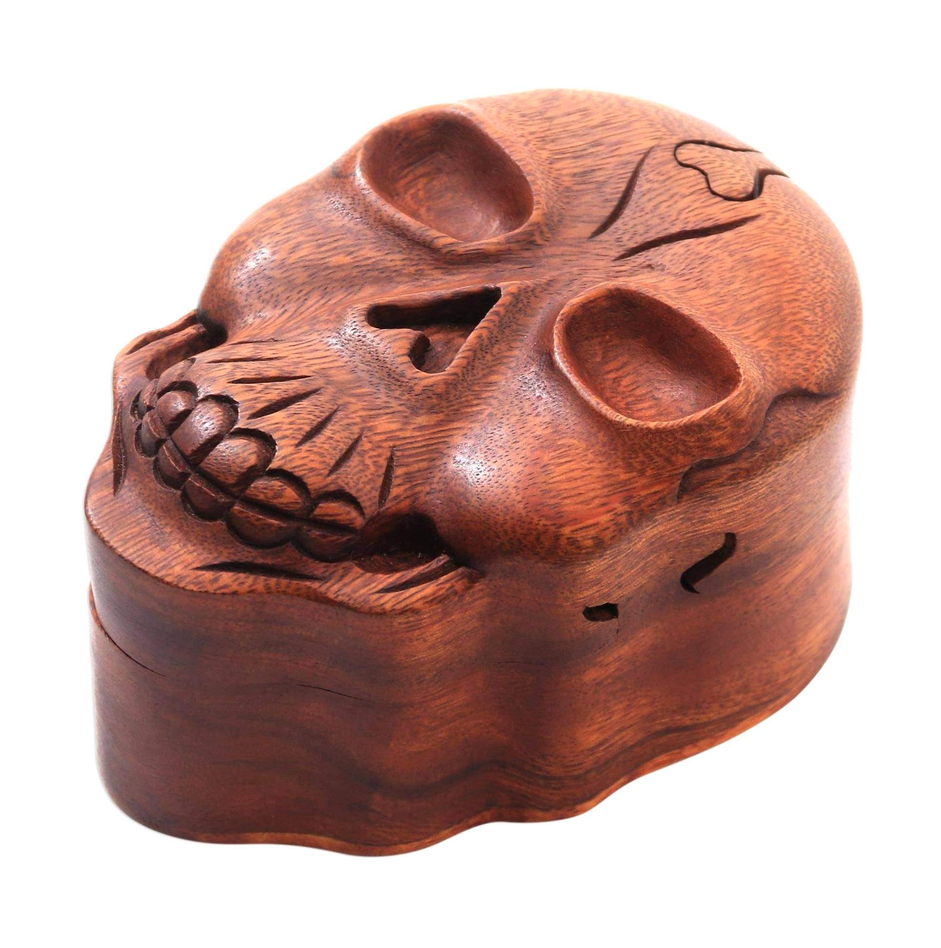 OMA Skull Skeleton Puzzle Box - Hand Carved Wooden Jewelry Storage Box with Brain Teaser Design - Perfect for Gothic Home Decor, Jewelry Organization & Unique Gift Ideas