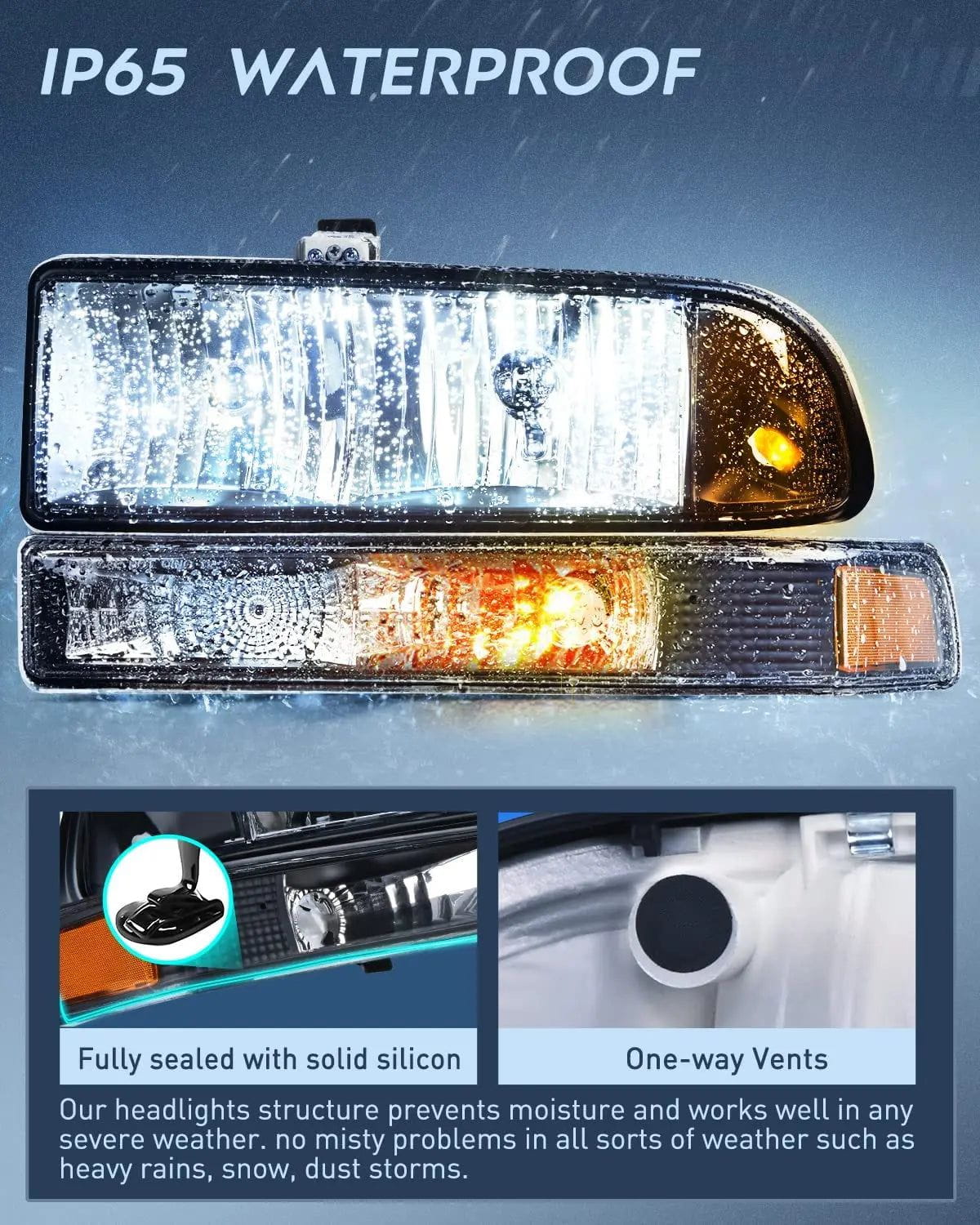 1998-2005 Chevy Blazer S10 Replacement Headlight Assembly - Black Housing with Amber Reflector - Compatible with 1998 1999 2000 2001 2002 2003 2004 2005 Models - Perfect for Night Driving & Off-Road Use