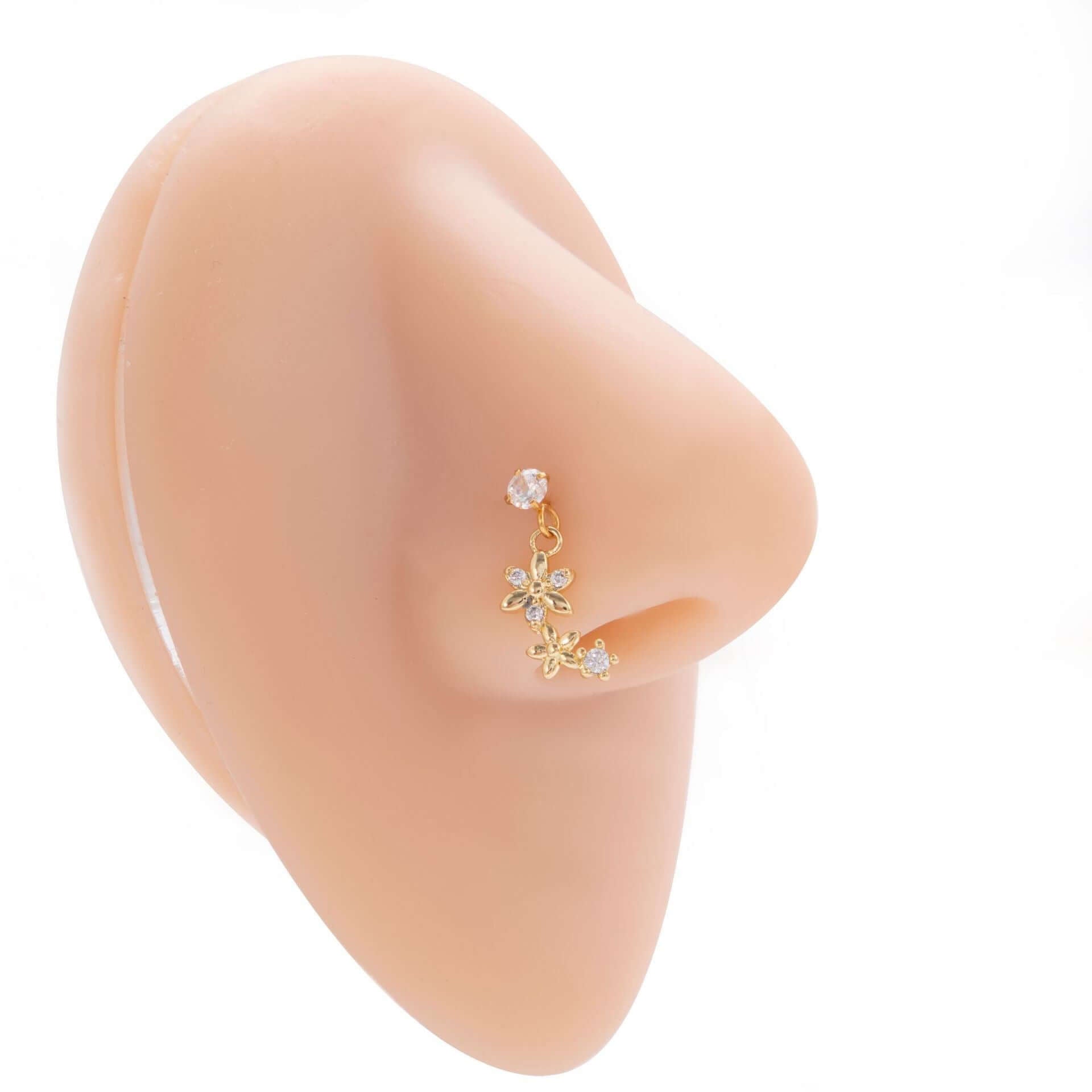 Hypoallergenic Flower Dangle Nose Ring - Sterling Silver Nose Stud for Sensitive Skin | Perfect for Pierced Nose Jewelry, Daily Wear & Special Occasions