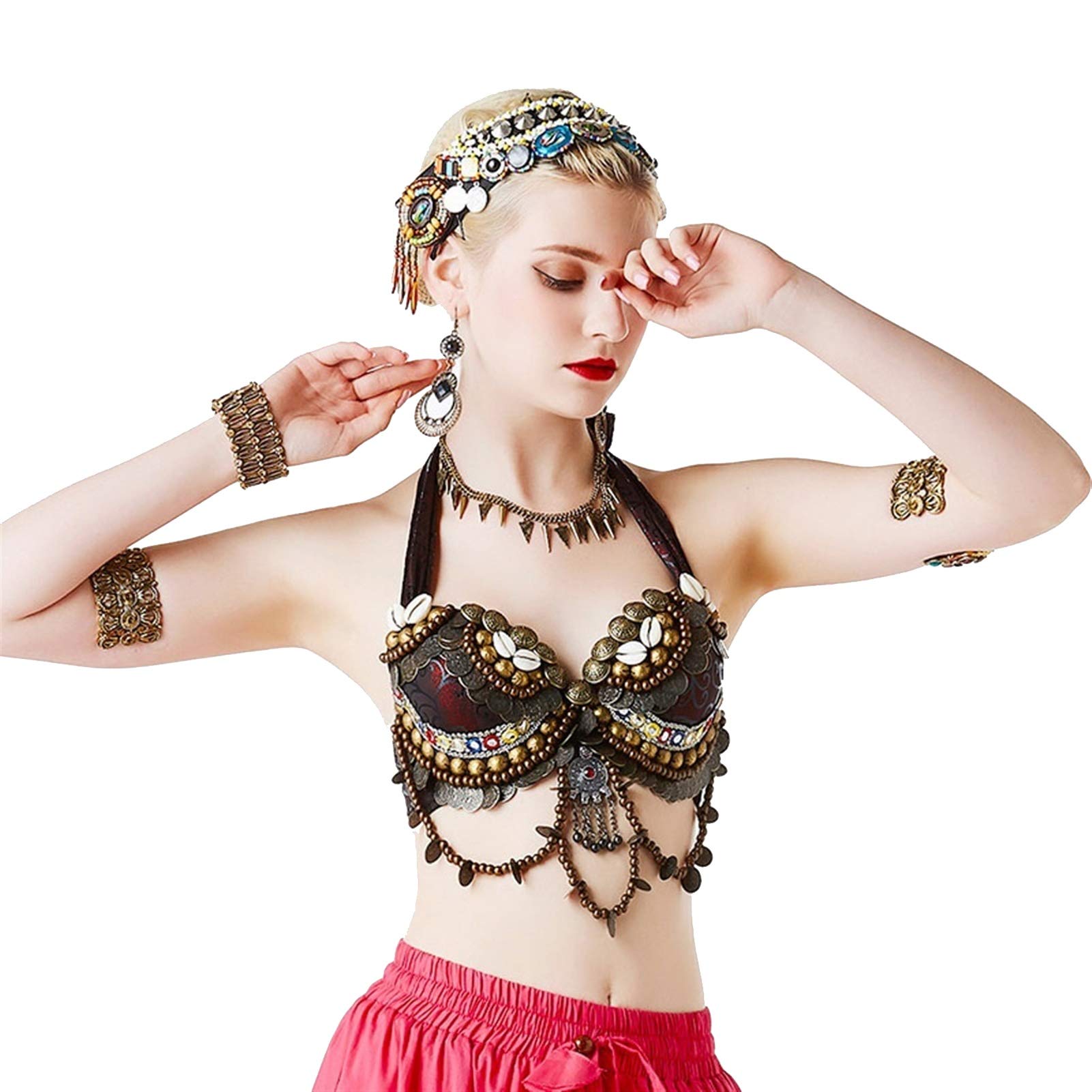 Belly Dance Bra for Women - Tribal Performance Costume Top with Beaded Embellishments | Perfect for Belly Dancing, Stage Shows, and Cultural Events