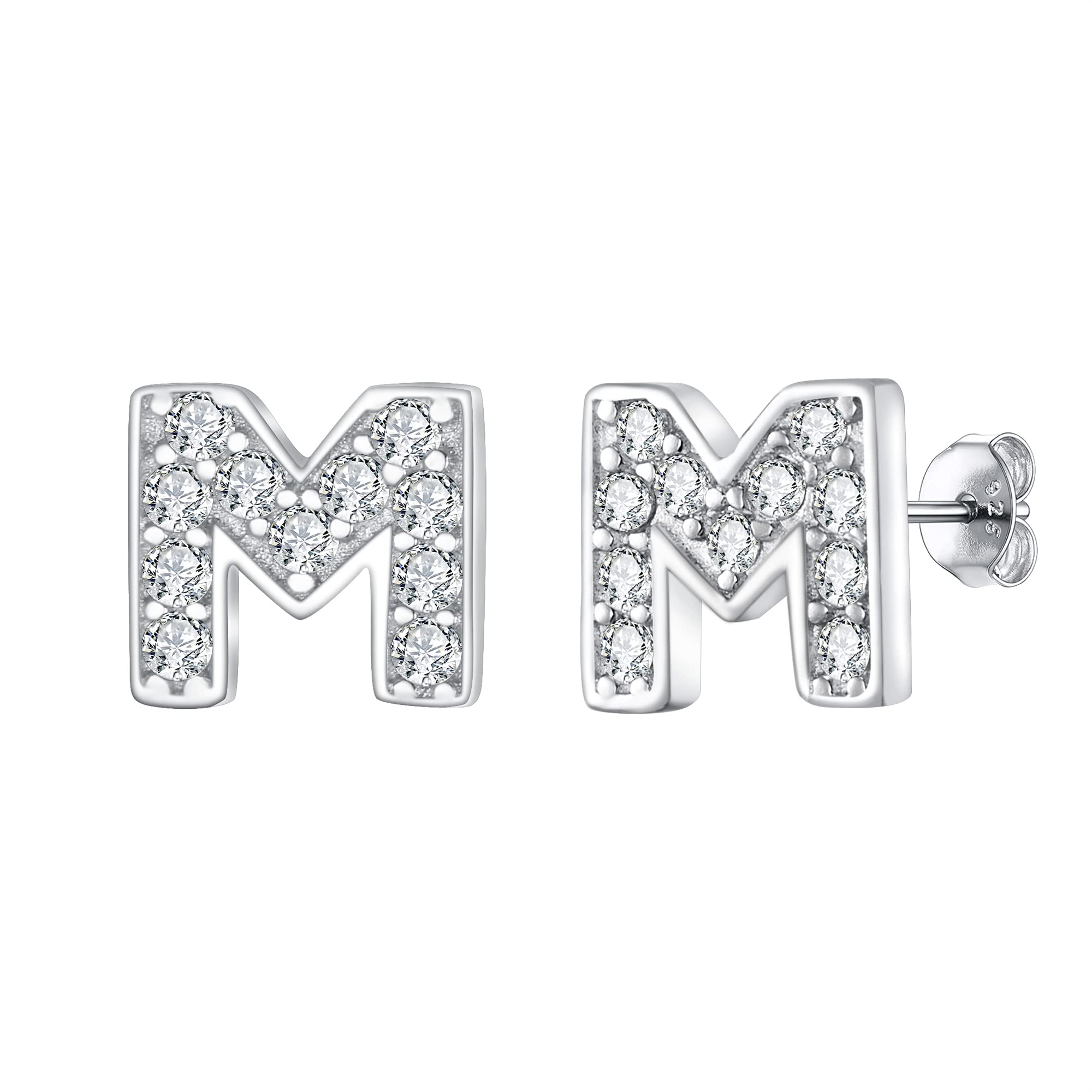 EVER FAITH Initial Earrings for Women - 925 Sterling Silver Hypoallergenic Stud Earrings with White Cubic Zirconia Tiny Alphabet Letters | Perfect Gift for Sensitive Ears, Birthday, Anniversary & Everyday Wear