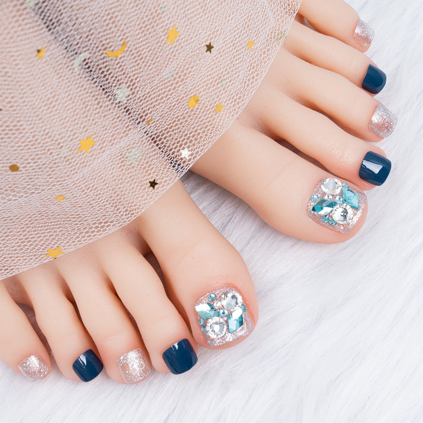 24pcs/box Fake Toenails With Floral Designs - Artificial Press On Nail Tips Full Cover Overlay - False Nails With Glue for Women & Girls - Perfect for Parties, Weddings, and Daily Nail Art