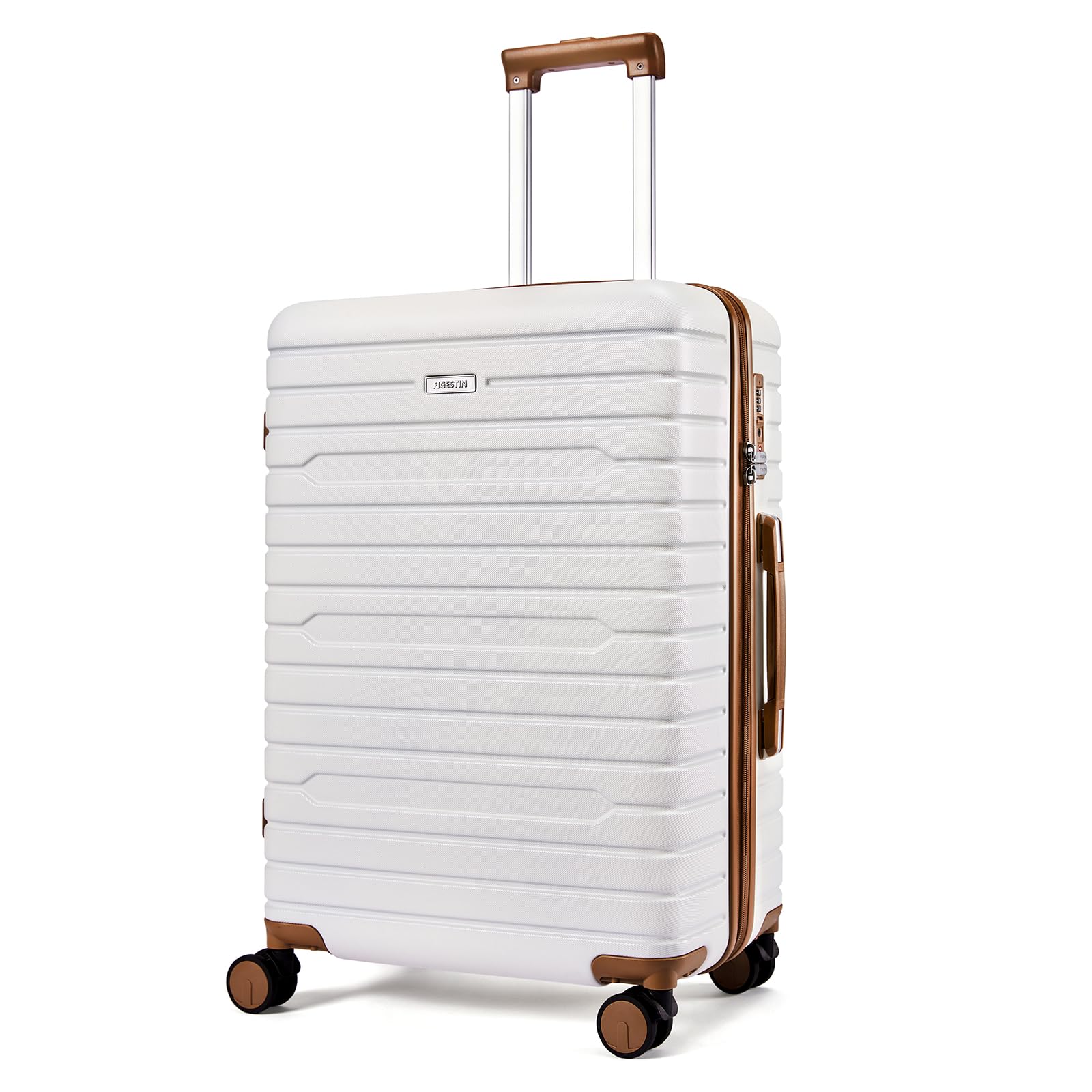 24 Inch Checked Luggage - 100% Polycarbonate Hardside Suitcase with 360° Spinner Wheels & TSA Lock, Medium Travel Luggage for Airplane (Beige) - Perfect for International Flights, Business Trips & Family Vacations