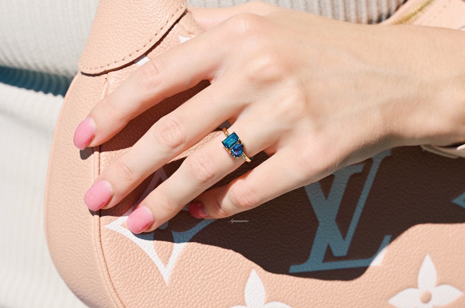 Toi Et Moi Alexandrite & London Blue Topaz Ring in 14K Yellow Gold Vermeil - Elegant Two-Stone Engagement Ring for Women, Perfect for Anniversaries & Special Occasions