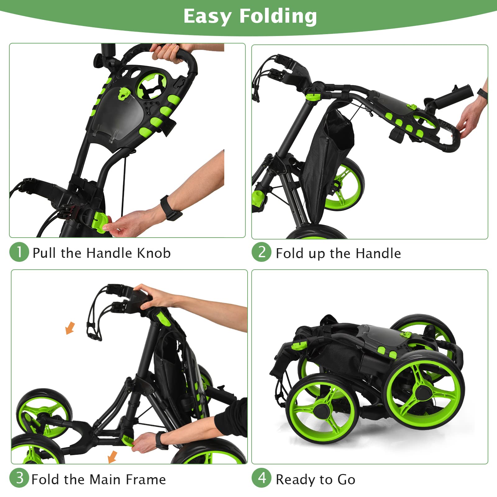Tangkula Lightweight Aluminum Golf Push Pull Cart - 4 Wheel Collapsible Golf Trolley with Foot Brake, Adjustable Handle, Cup & Umbrella Holder - Perfect for Golf Courses, Driving Ranges & Outdoor Practice