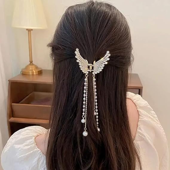 Butterfly Hair Clips for Women & Girls - Metal Hair Clutcher with Pearl Accents | Elegant Hair Accessories for Parties, Weddings & Everyday Styling
