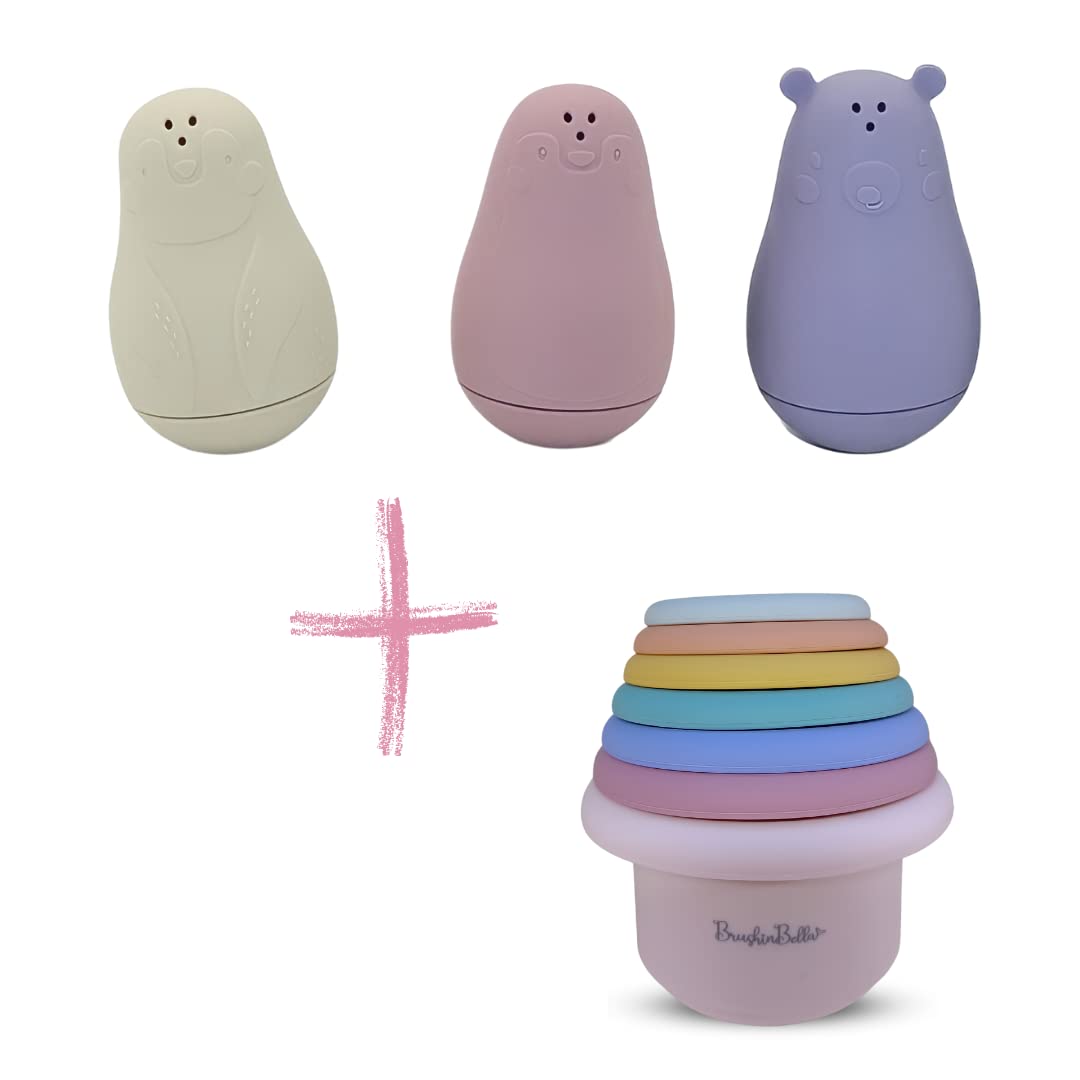 Non-Toxic Silicone Bath Toys 4-Pack - Montessori Stackable Cups for Baby & Toddler - Dishwasher Safe Bathtub Toys - Sensory Learning & Water Play - Perfect for Bath Time, Pool, and Beach Fun