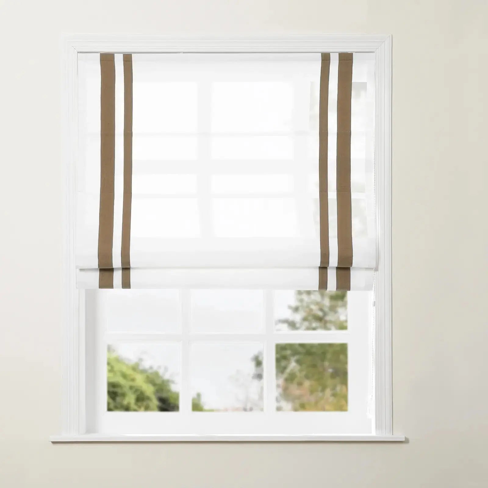 Tyrone Roman Shade with Border Cord Lift - Classic Window Treatment for Living Room & Bedroom - Blackout Fabric for Light Control & Privacy