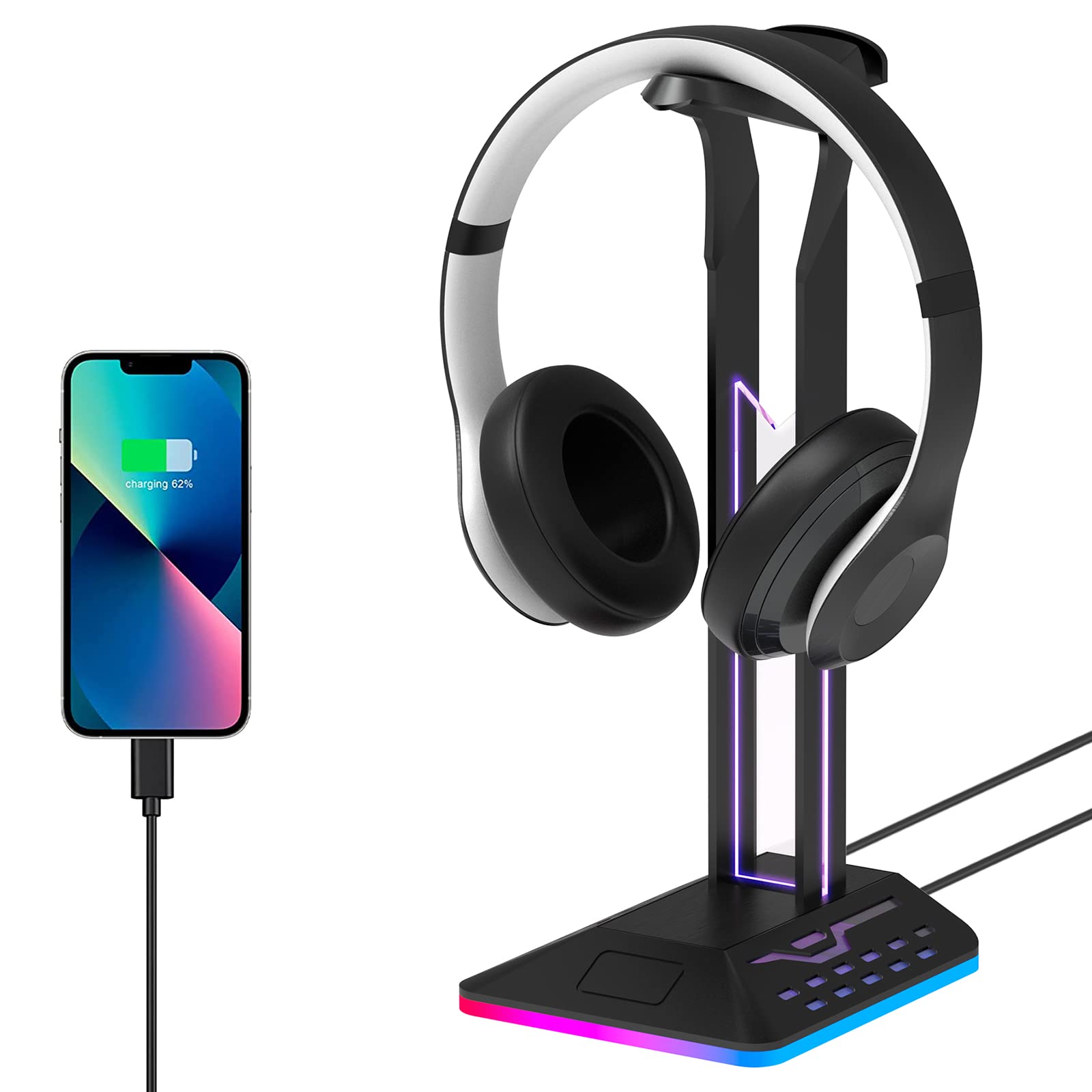 Geekria Premium ABS RGB Gaming Headphone Stand - Heavy Base Headset Holder for Sennheiser, Bose, Beats, Razer, AKG, Sony PS4 - Perfect for Desk Organization & Gaming Setup (Black)