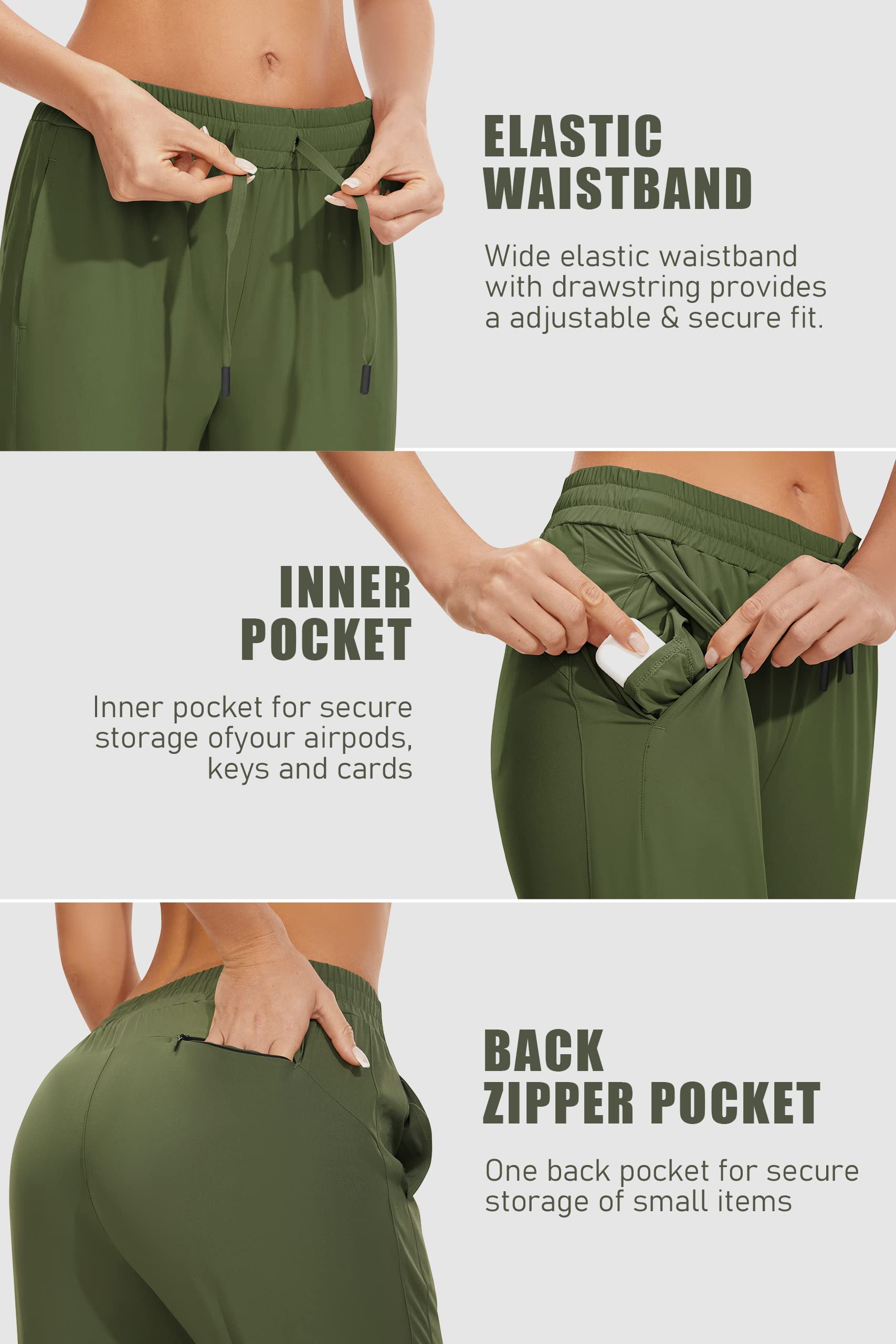 **PERSIT Women's Lightweight Joggers with Pockets - High Waisted Quick-Dry 4-Way Stretch Running & Hiking Athletic Tapered Pants - Perfect for Workouts, Yoga & Casual Wear**