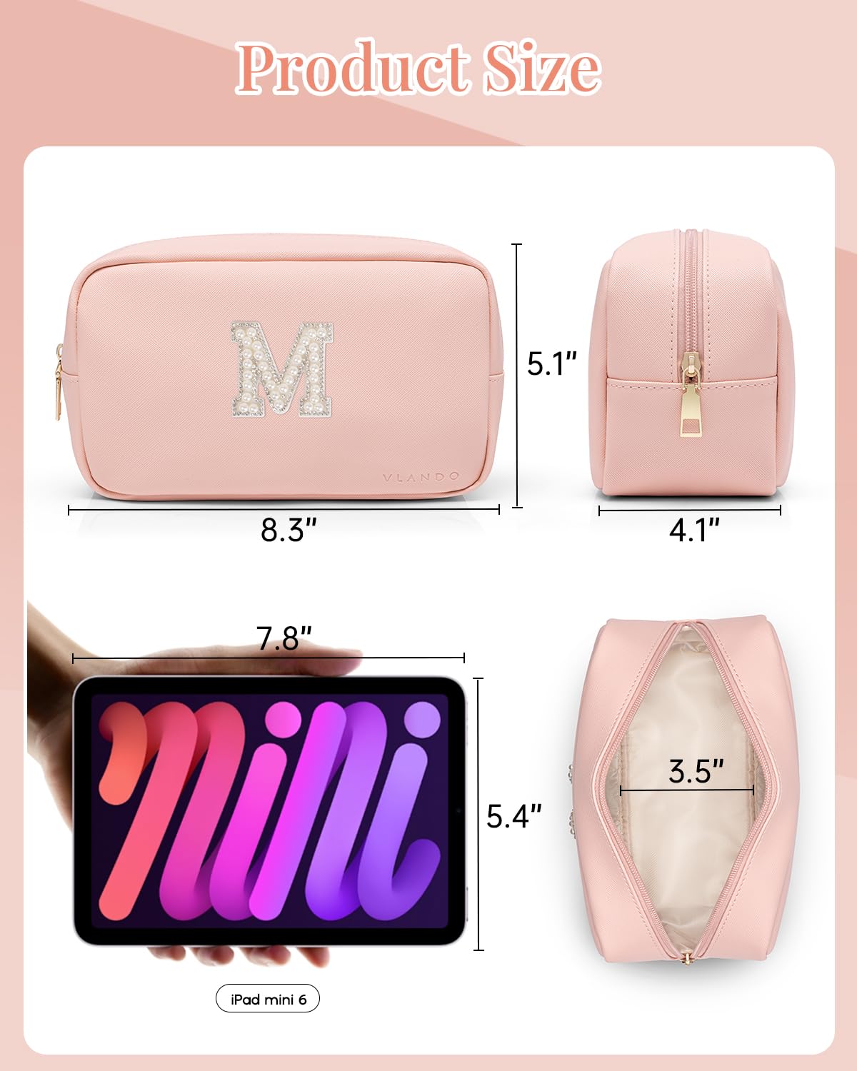 Personalized Initial Letter M Makeup Bag - Cute Cosmetic Pouch for Women, Best Graduation/Birthday Gift Idea for Teen Girls, Mom, Teacher & Bridesmaid - Perfect for Travel, School & Daily Beauty Essentials Organization