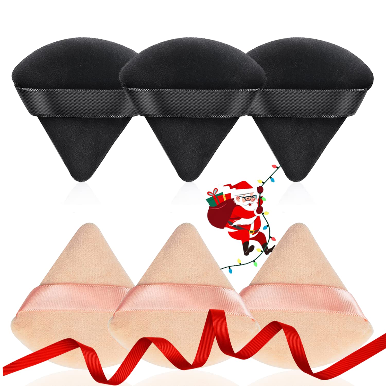 ALECPEA Triangle Makeup Powder Puff - Double Functional Washable Makeup Sponge for Wet & Dry Application - Soft Plush Cosmetic Sponge Pads (Black & Nude, 6-Pack) - Perfect for Foundation, BB Cream & Powder Application