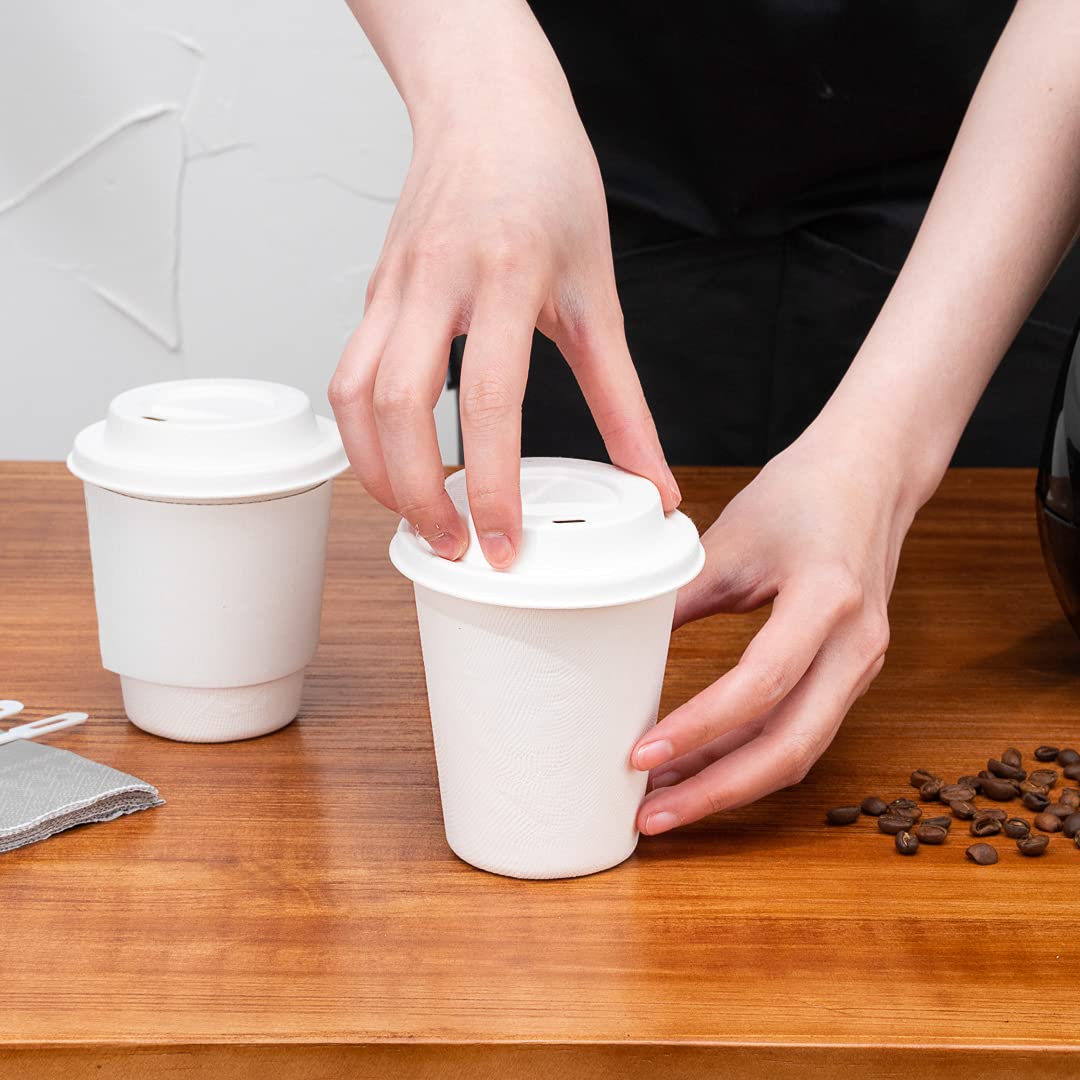 Restpresso 500 Count Vented Disposable Coffee Cup Lids - Fits 8oz, 12oz, 16oz & 20oz Cups - Microwave Safe Bagasse Lids with Elevated Spout - Perfect for Coffee Shops, Cafes & Takeout Restaurants