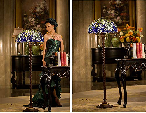 Elegant 20-Inch Stained Glass Floor Lamp with Wisteria Design - 3 E26 Bulb Capacity, Iron Base - Perfect for Bedroom, Living Room, Kitchen, Coffee Table, Dresser & Nightstand Lighting Decor