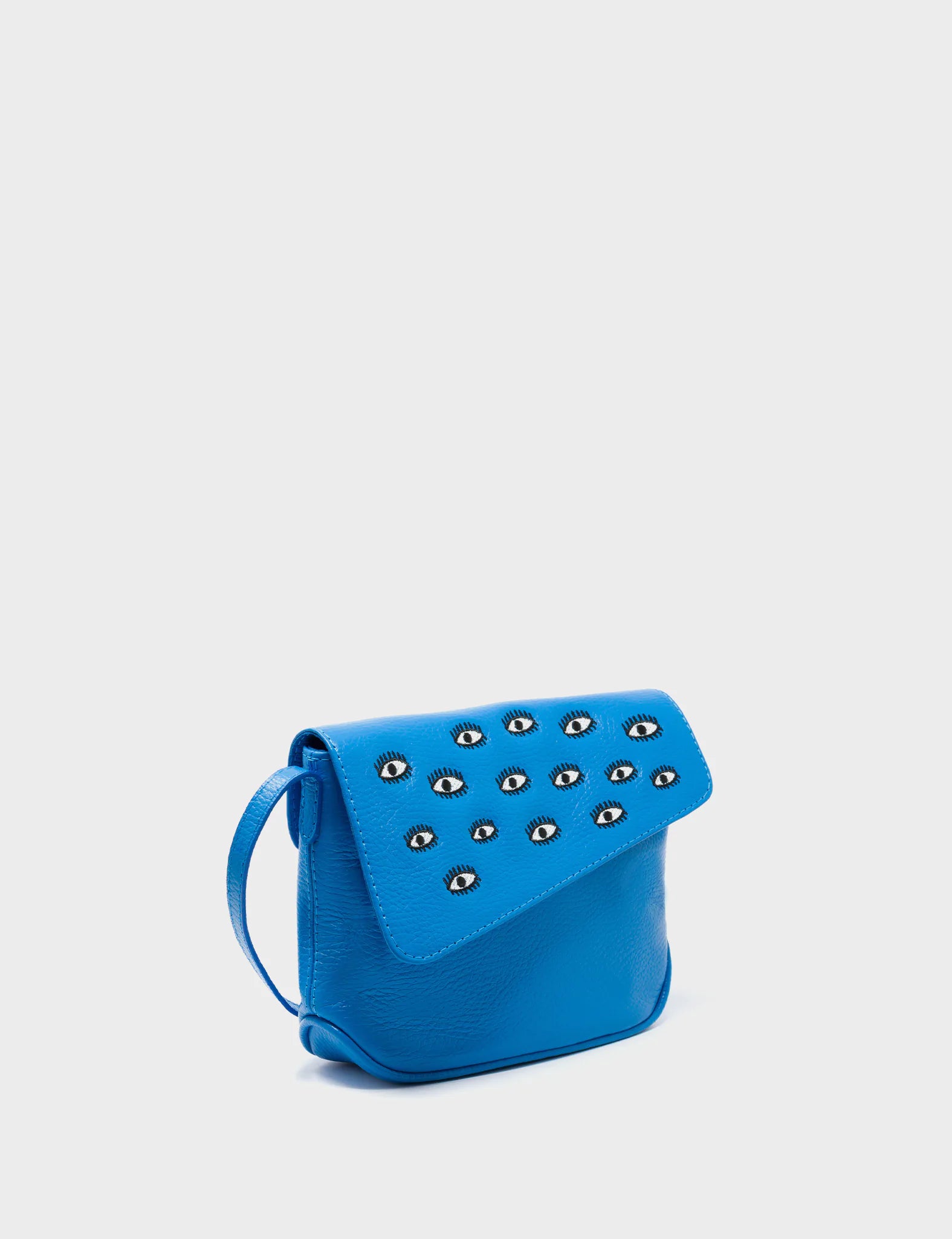Bruno Mini Crossbody Bag - Ibiza Blue Genuine Leather with All Over Eyes Embroidery | Perfect for Travel, Shopping & Everyday Use
