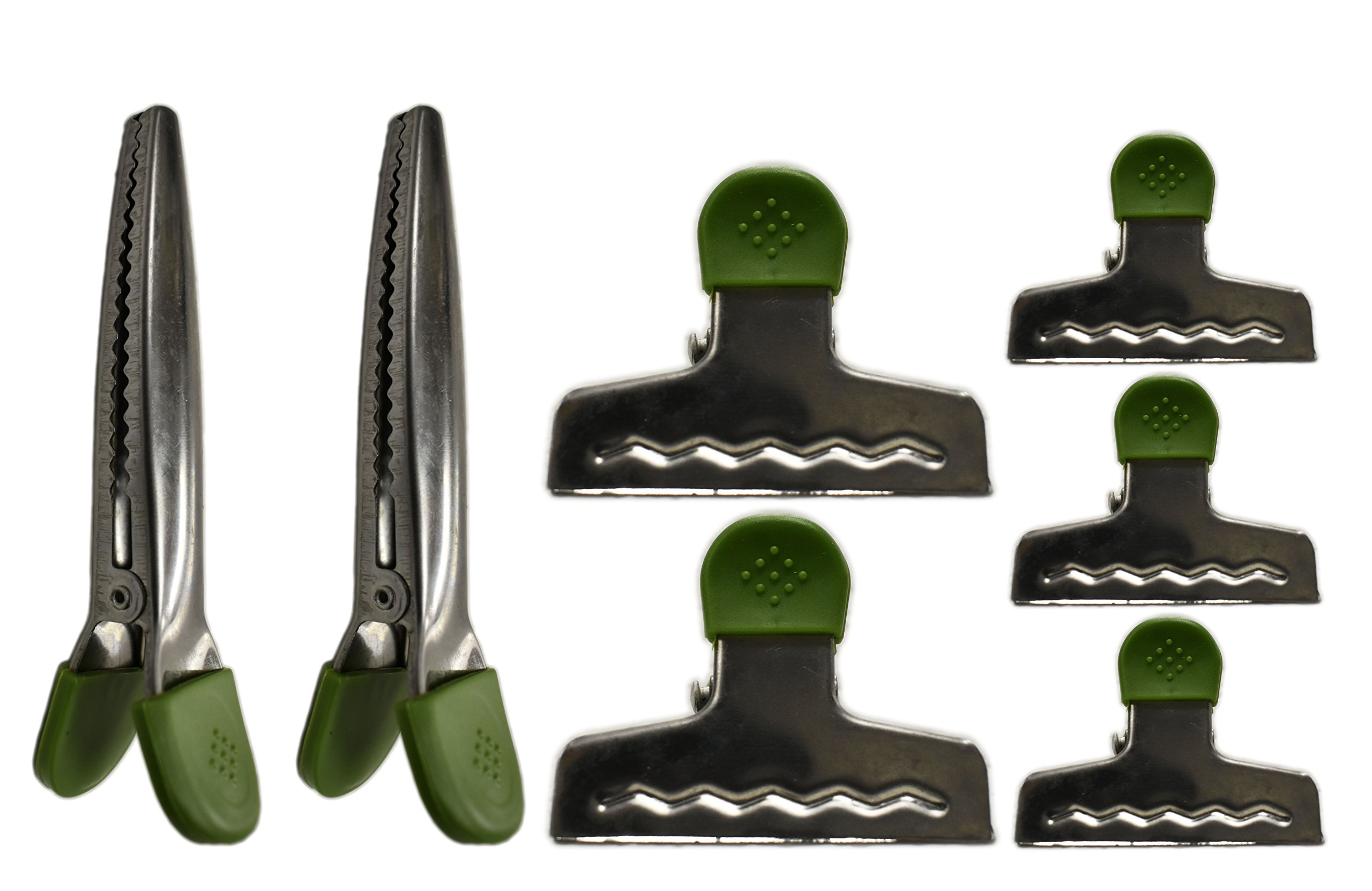 Premium Chrome & Metal Power Clips for Bag Sealing - 7-Pack Heavy Duty Green Clips for Kitchen, Garage, Pantry Organization - Stronger Alternative to Clothes Pins - Ideal for Food Storage, Tool Organization & DIY Projects