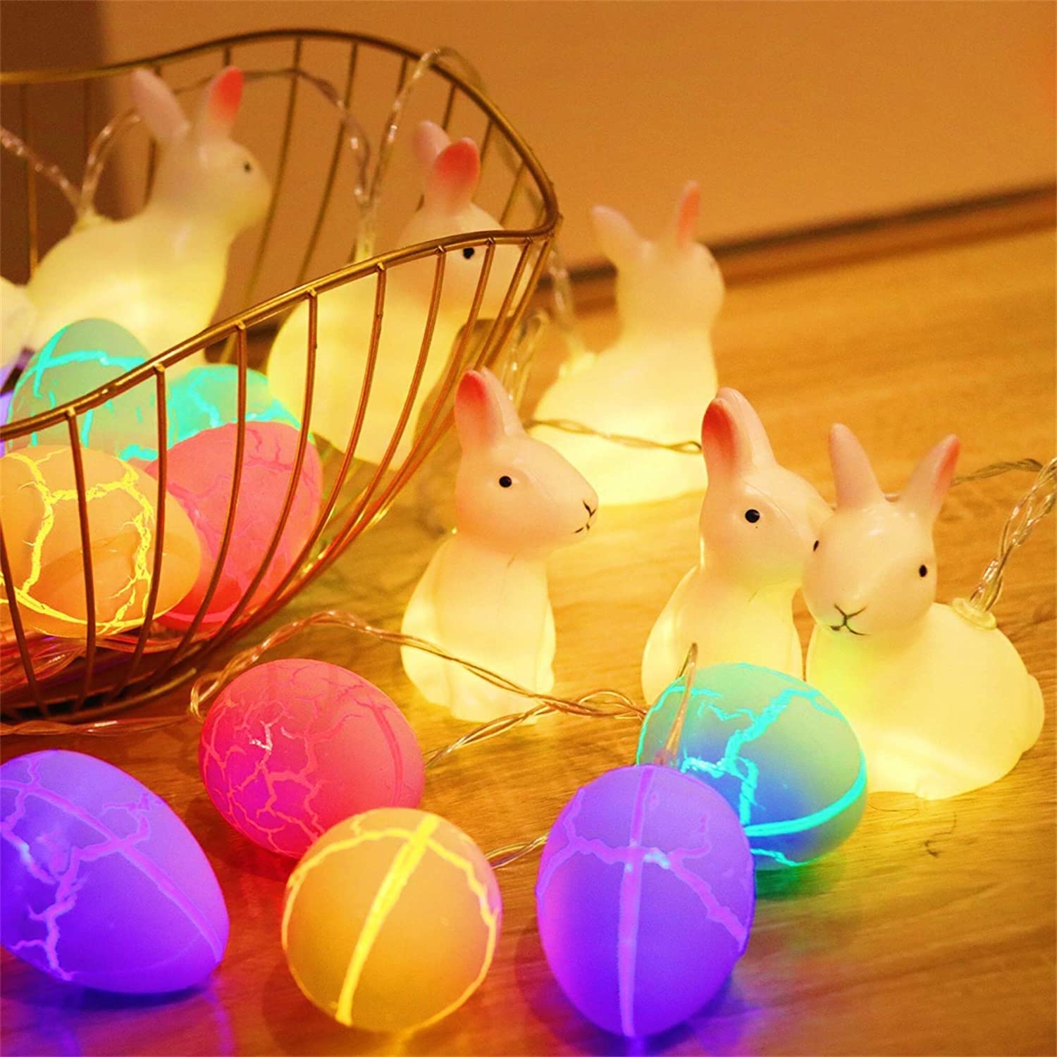 AKNHD LED String Lights - Battery Operated Easter Egg & Rabbit Decor for Home, Party, and Holiday Lighting (Multi-Color) - Perfect for Indoor/Outdoor Easter Decorations, Garden Parties, and Bedroom Ambiance