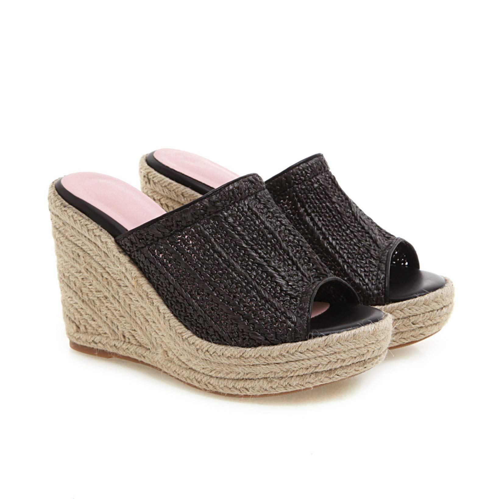 Women's Platform Wedge Sandals - Slip On Open Toe Mules with Espadrille Sole - Comfortable High Heel Slides for Summer, Beach, and Casual Outings