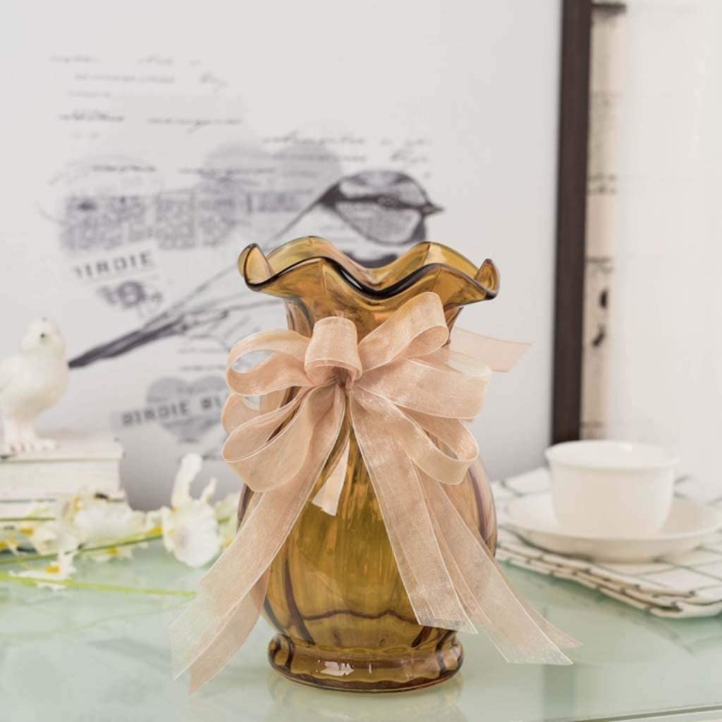 Large Transparent Glass Sculpture Vase with Ribbon Lotus Leaf Design - 16x13x30cm Home Decor for Living Room, Lily Flower Arrangement, Wedding Centerpiece & Modern Interior Decoration
