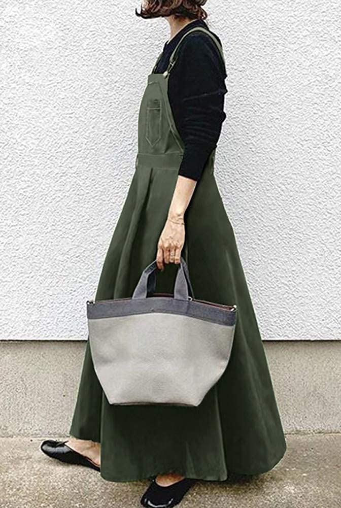 Hotmiss Women's Adjustable Strap A-Line Pinafore Bib Maxi Long Overall Dress - Stylish Casual & Work Wear for Women, Perfect for Office, Date Night and Spring/Summer Outfits