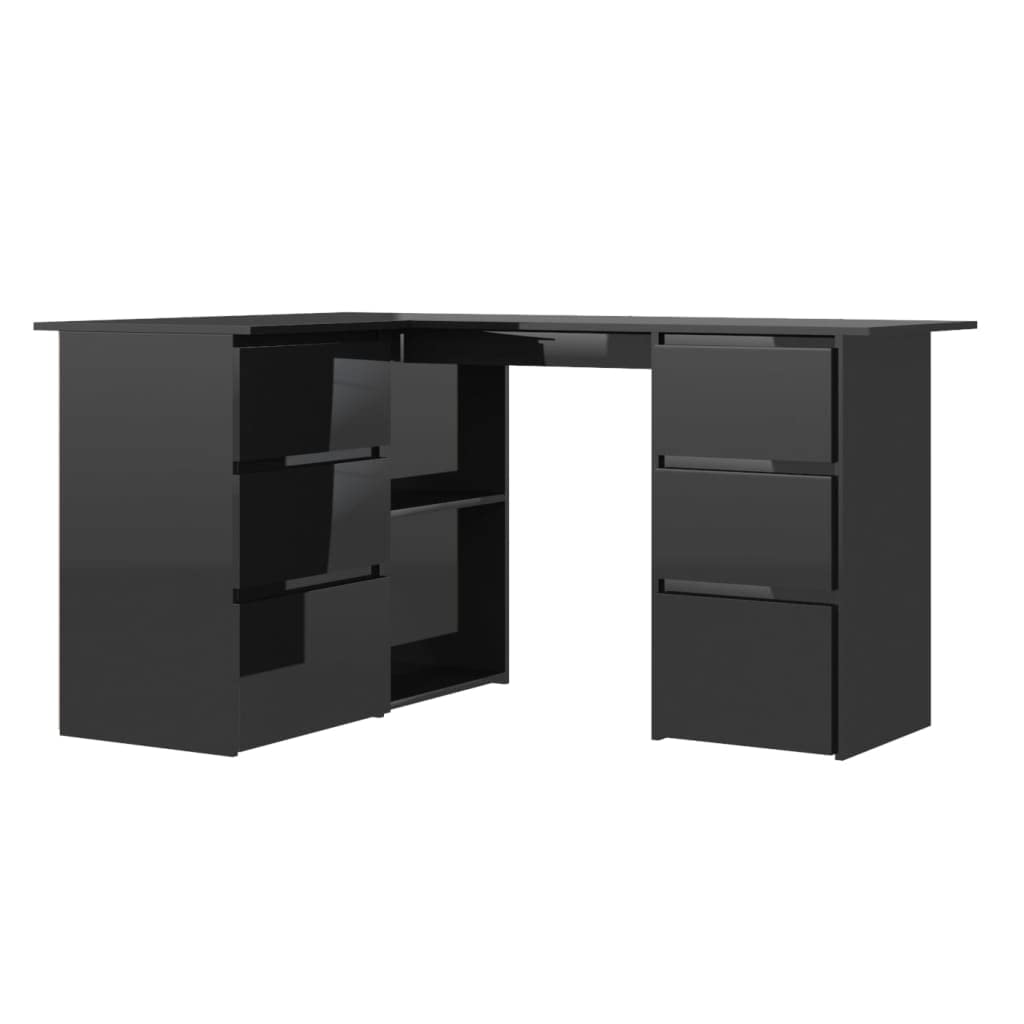 Modern Corner Computer Desk with 4 Drawers & Storage Shelves - 57.1