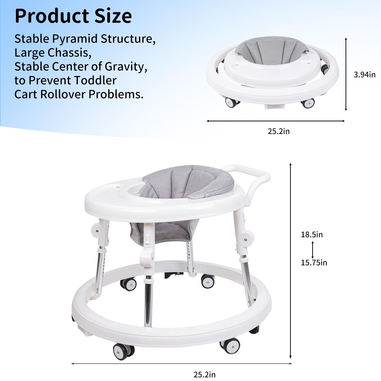 3-in-1 Foldable Baby Walker with Mute Wheels & Anti-Rollover Design - Adjustable Height (9 Gears) for Infants 6-18 Months | Push Handle & Footrest | Safe Activity Center for Boys & Girls | Perfect for Learning to Walk & Indoor Playtime