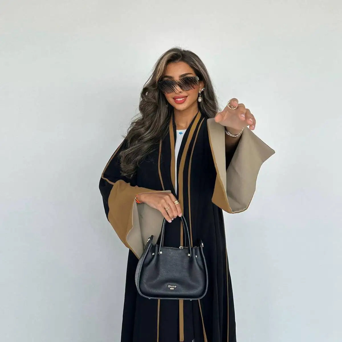 Elegant Two-Tone Sleeve Cardigan Open Abaya Dress for Women - Perfect for Prayer, Modest Fashion & Special Occasions