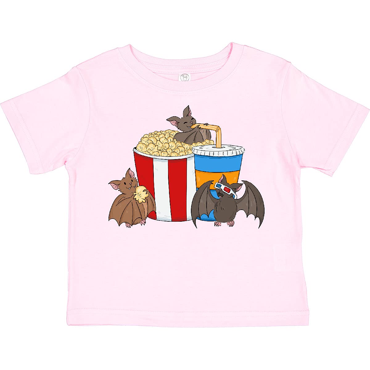 Movie Loving Bats with Popcorn and Soda Toddler T-Shirt - Cute Halloween Graphic Tee for Kids - Perfect for Movie Nights & Halloween Costumes