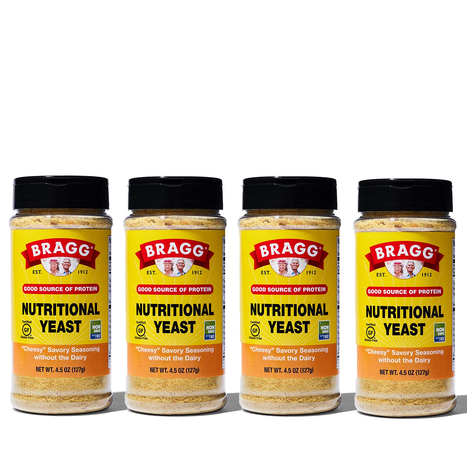 Bragg Nutritional Yeast Seasoning Flakes - Vegan, Gluten-Free, Non-GMO Cheese Alternative - Rich in Protein & B Vitamins - Perfect for Popcorn, Pasta & Salad - 4.5oz (4-Pack)