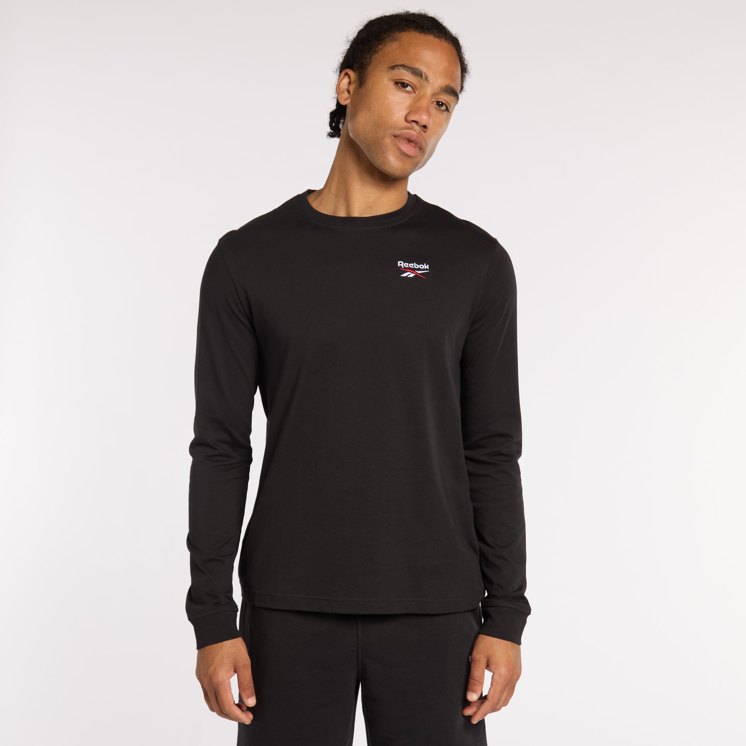 Reebok ID Long Sleeve T-Shirt for Men & Women - Black, White, Vector Red - Athletic Workout Shirt for Running, Gym & Casual Wear